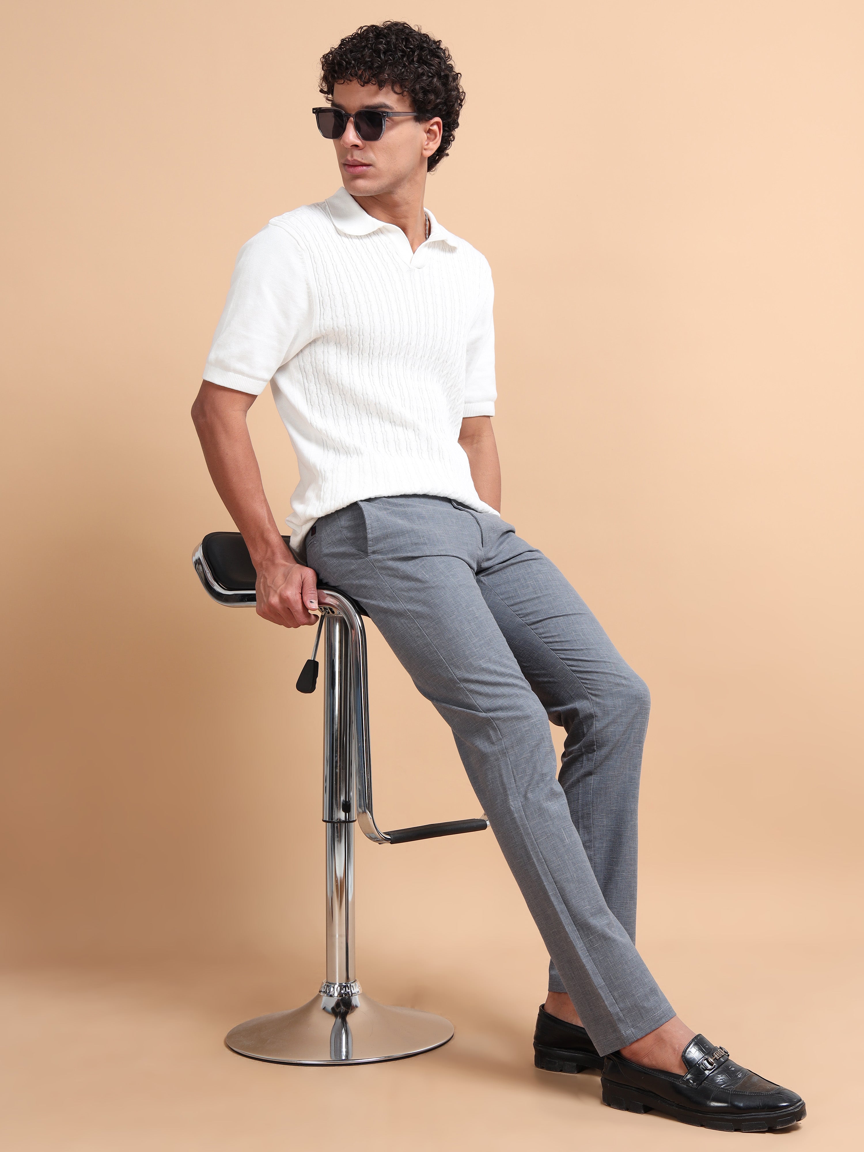 MEN'S GREY SOLID SLIM FIT TROUSER