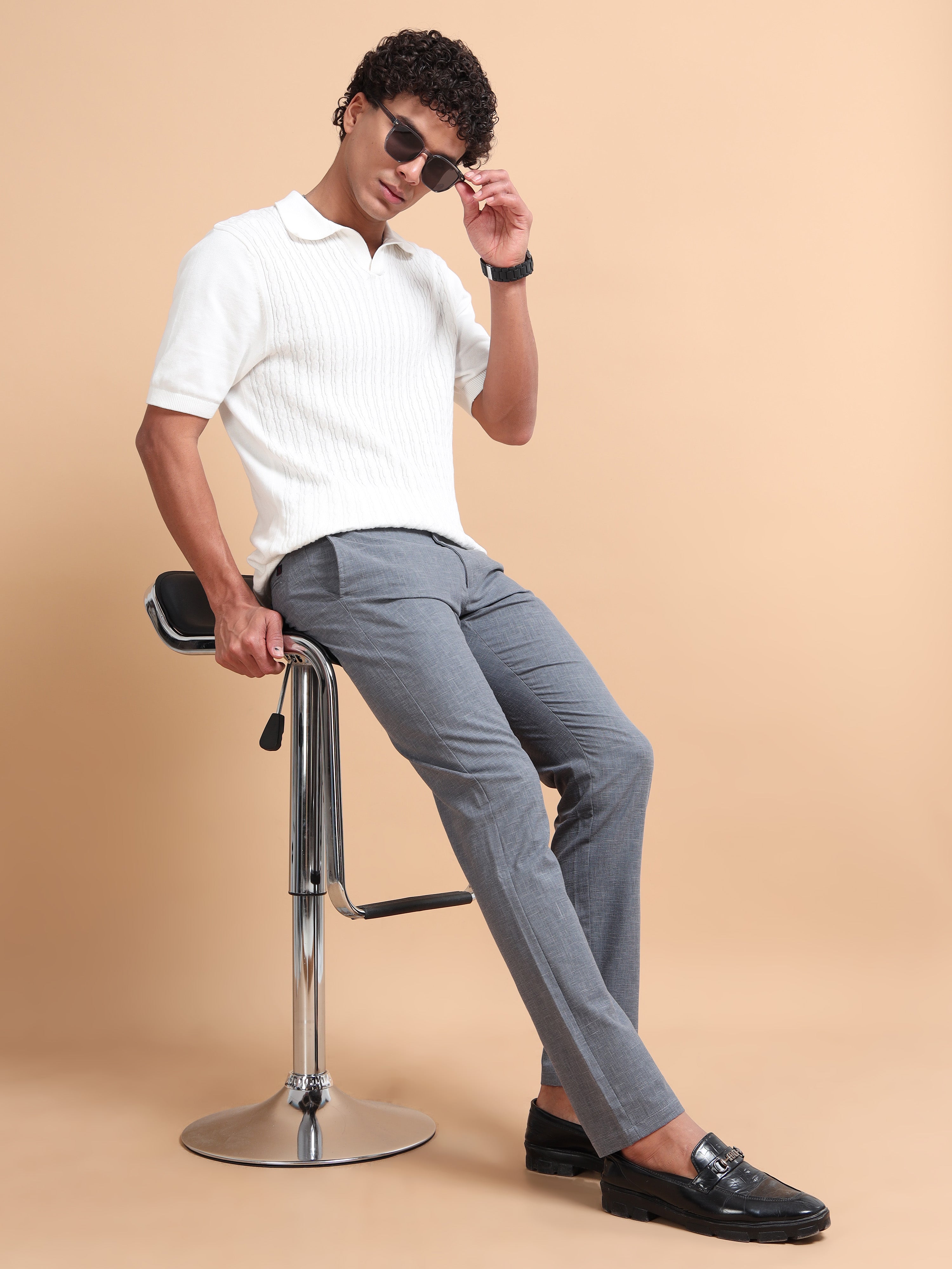 MEN'S GREY SOLID SLIM FIT TROUSER