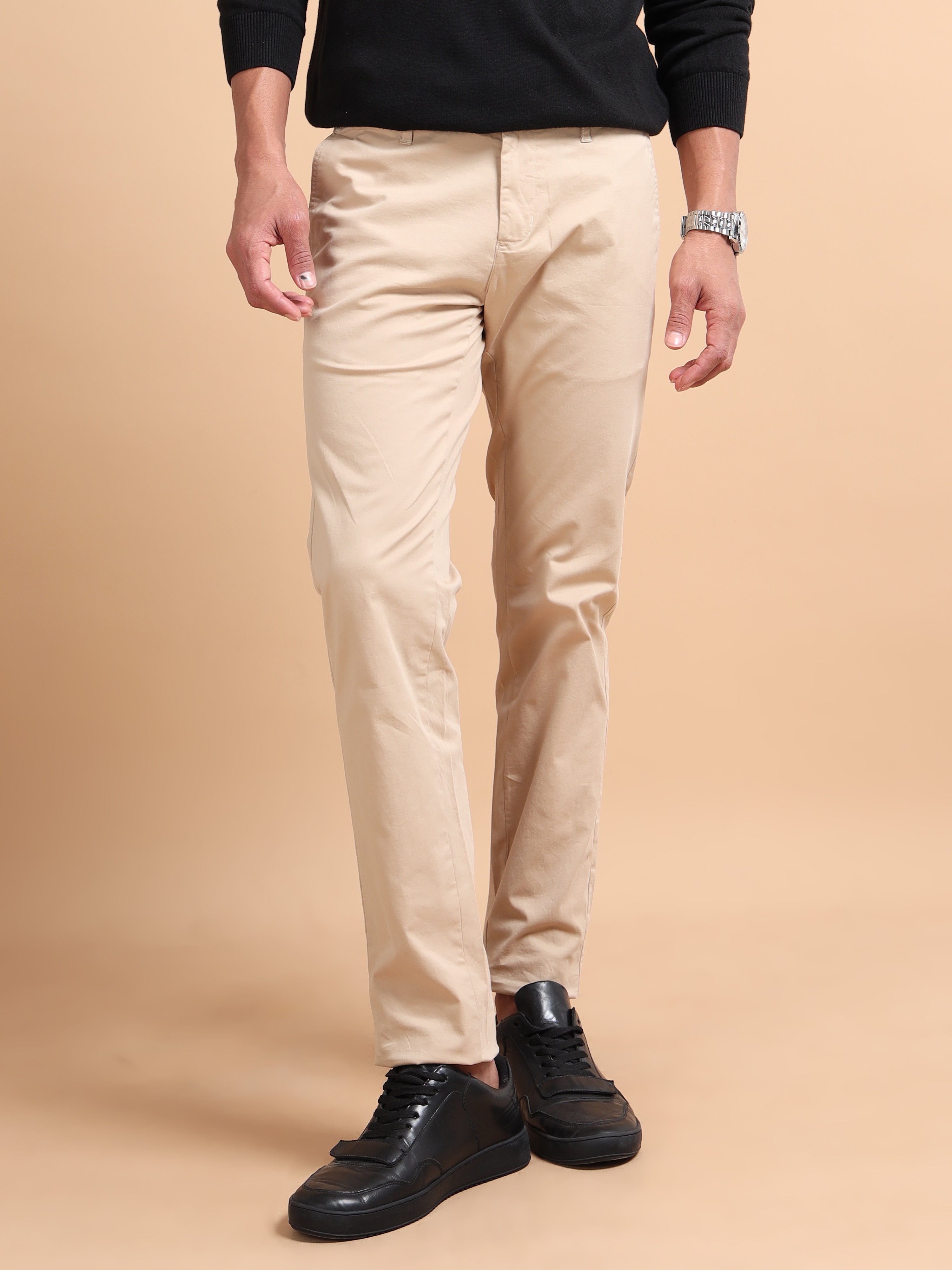 MEN'S KHAKI SOLID SLIM FIT TROUSER
