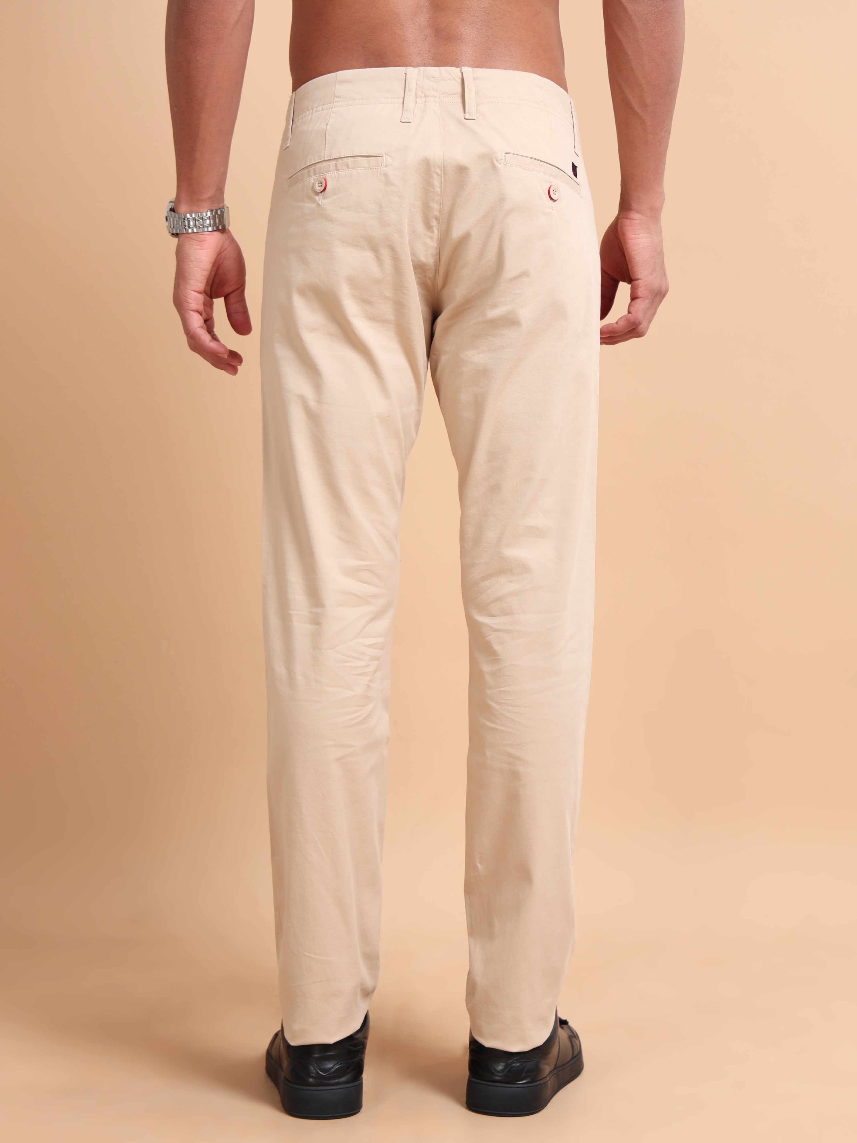 MEN'S KHAKI SOLID SLIM FIT TROUSER