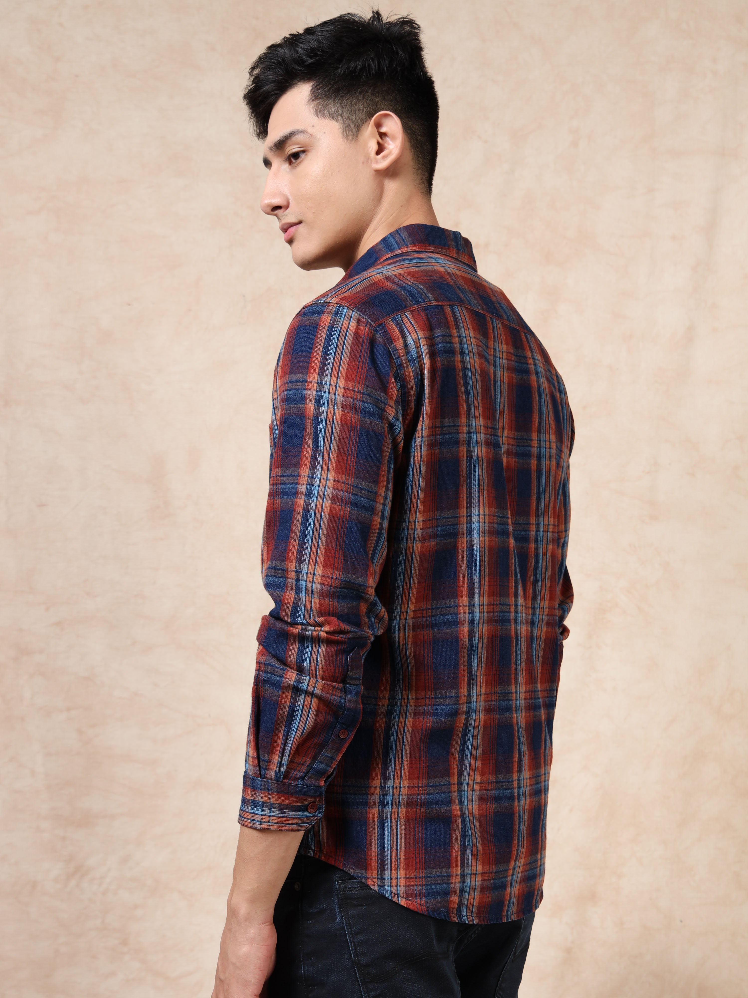 MEN'S DK.KHAKI CHECKS SLIM FIT SHIRT