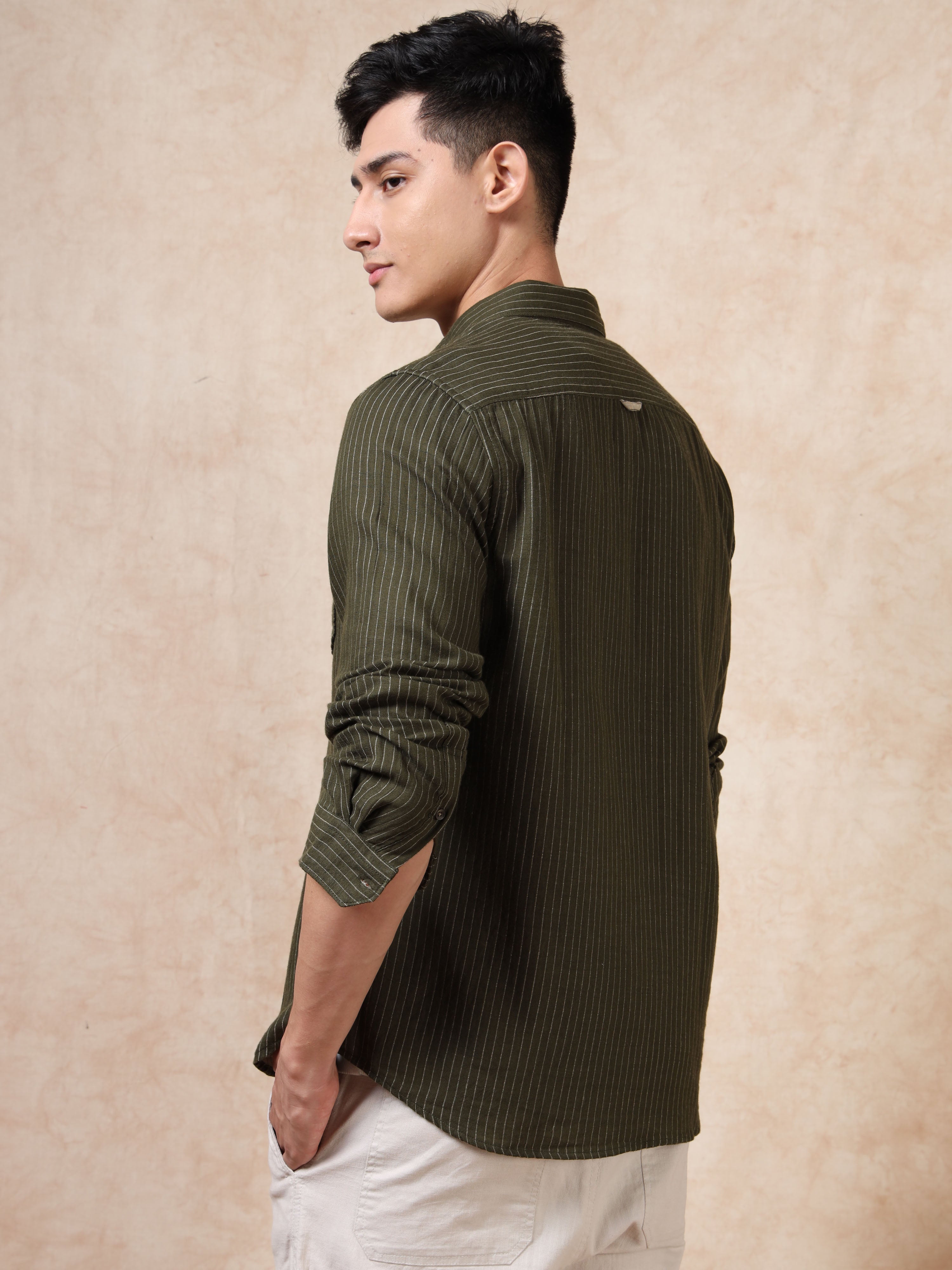 MEN'S BT GREEN STRIPE SLIM FIT SHIRT