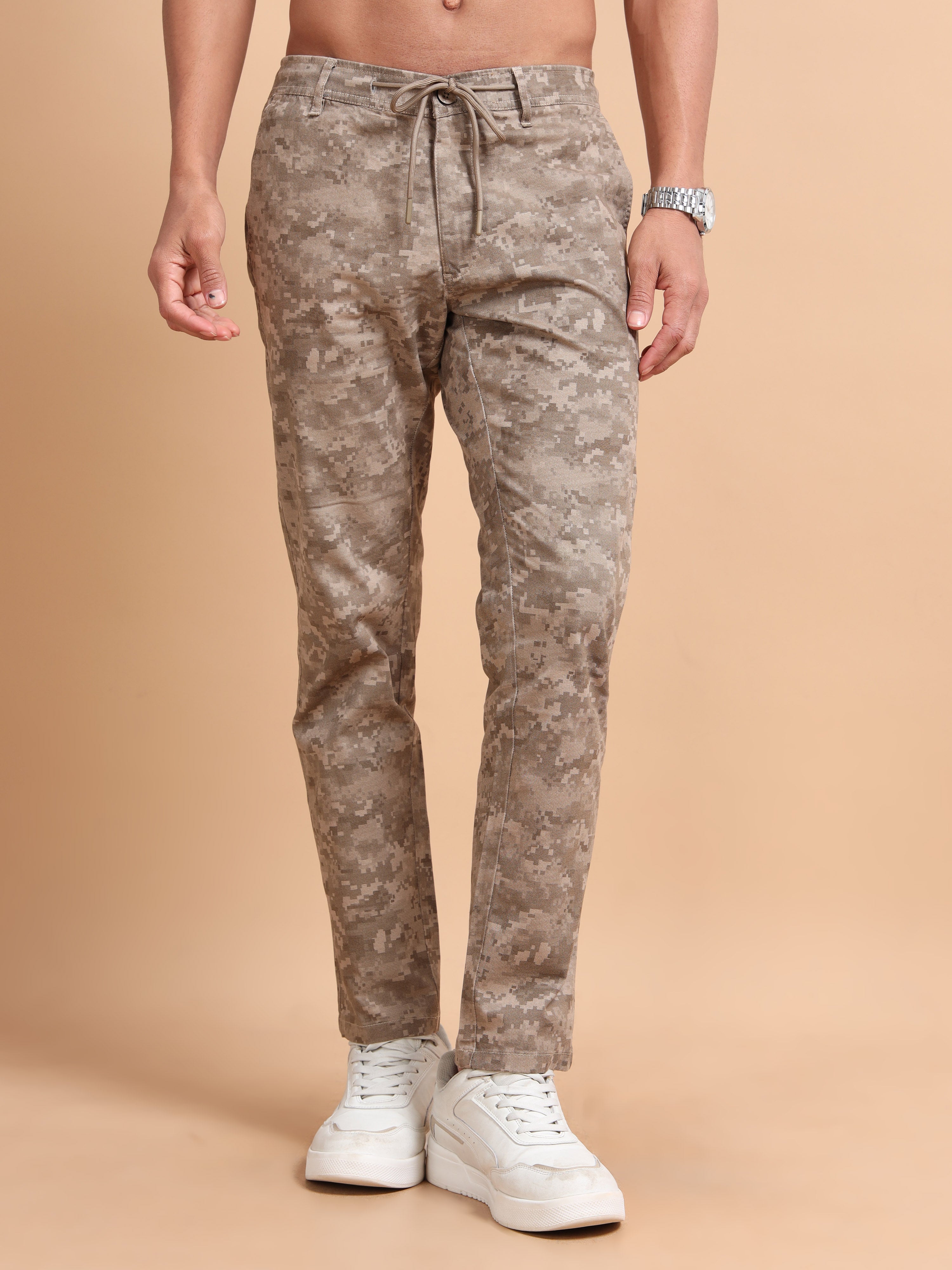 MEN'S KHAKI PRINT REGULAR FIT TROUSER