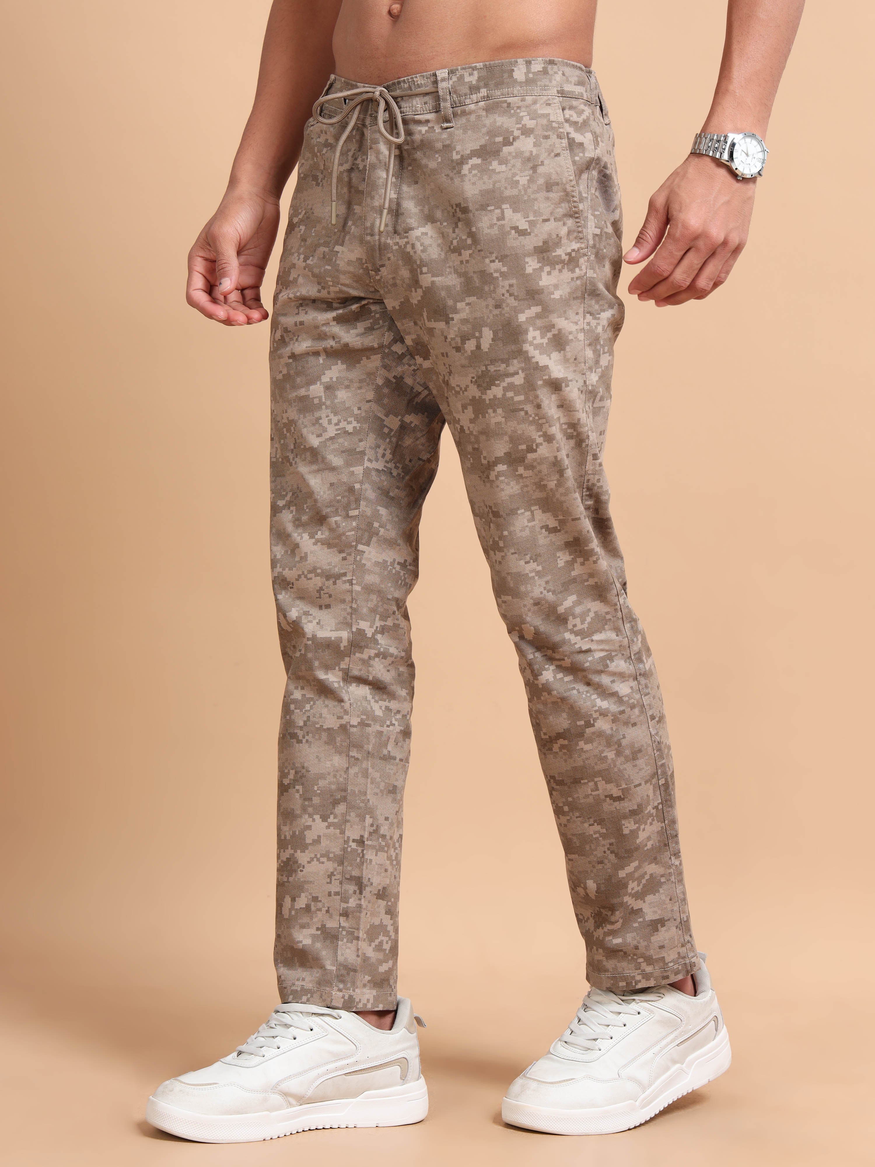 MEN'S KHAKI PRINT REGULAR FIT TROUSER