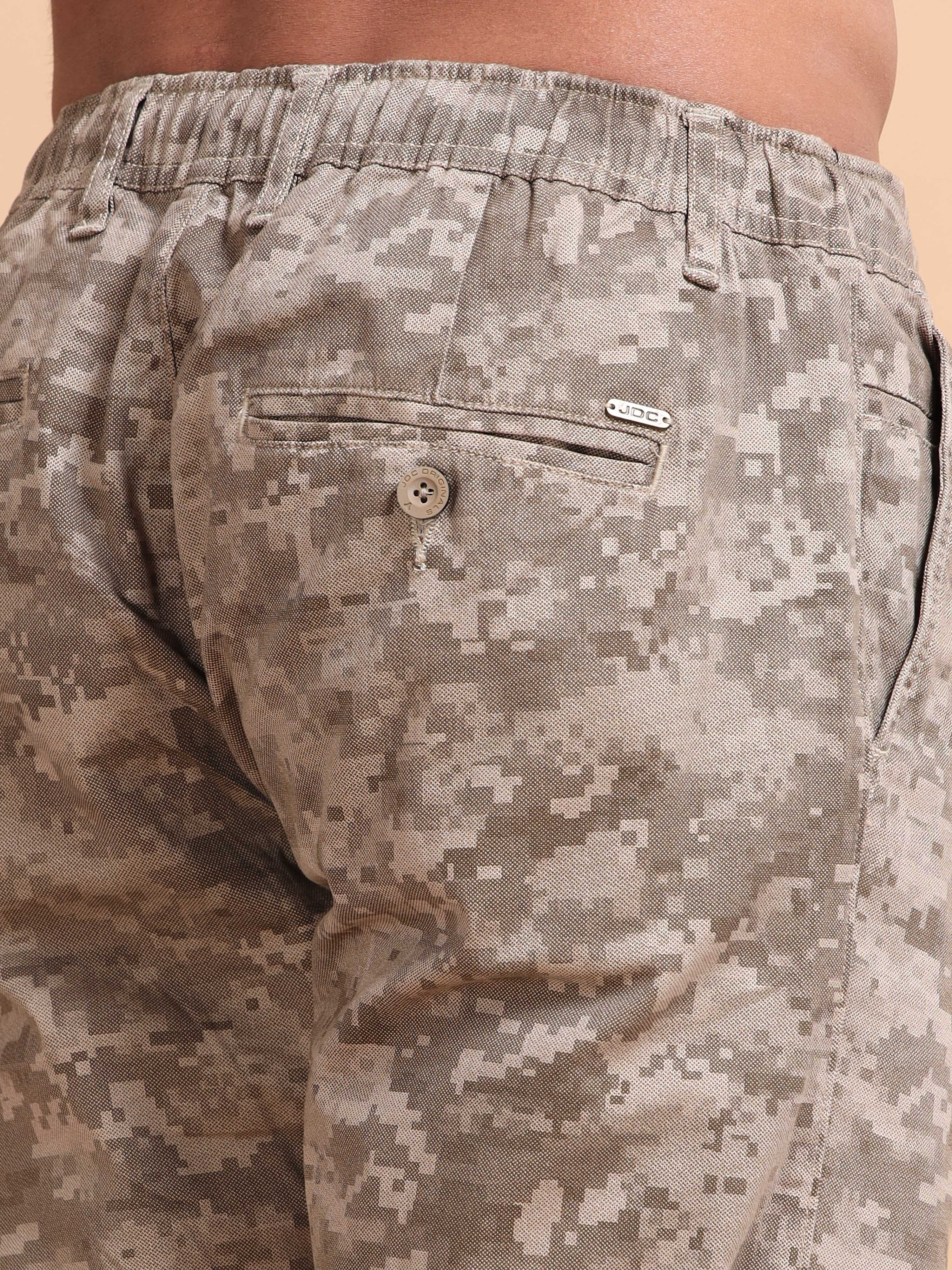 MEN'S KHAKI PRINT REGULAR FIT TROUSER