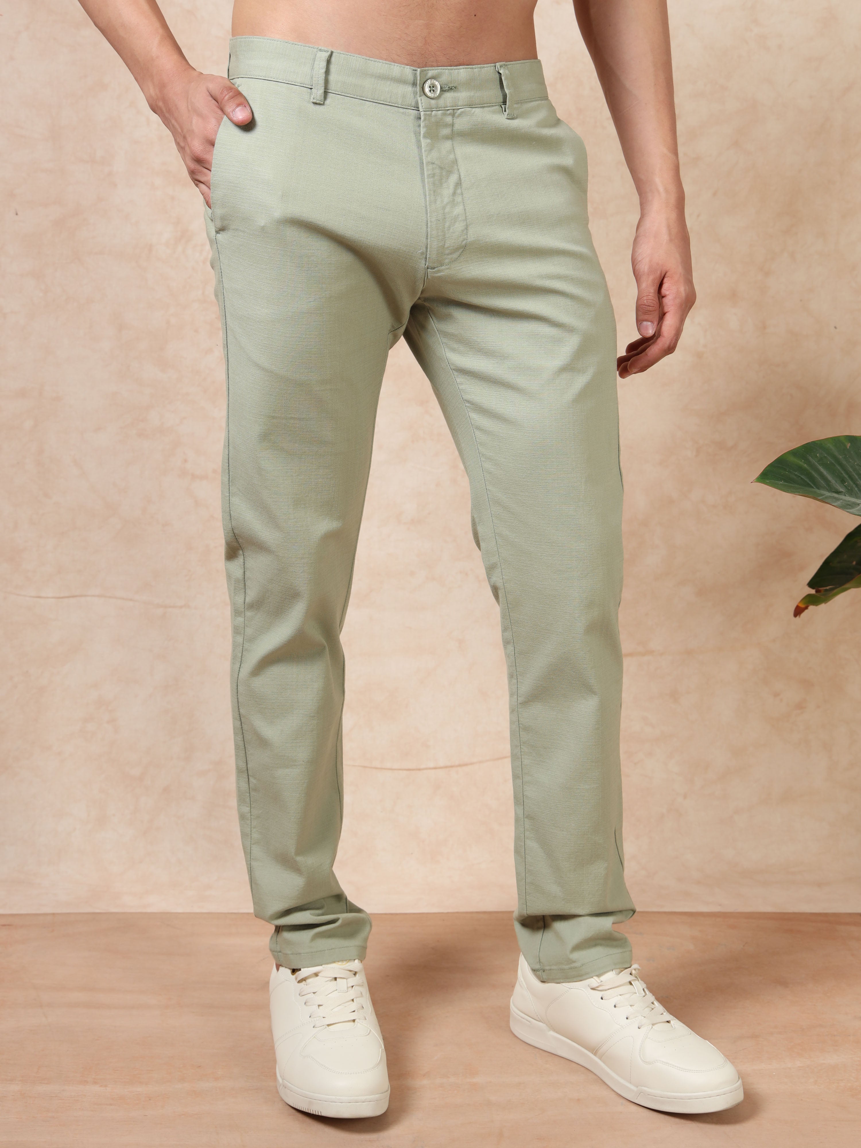 MEN'S PISTA GREEN SOLID SLIM FIT TROUSER