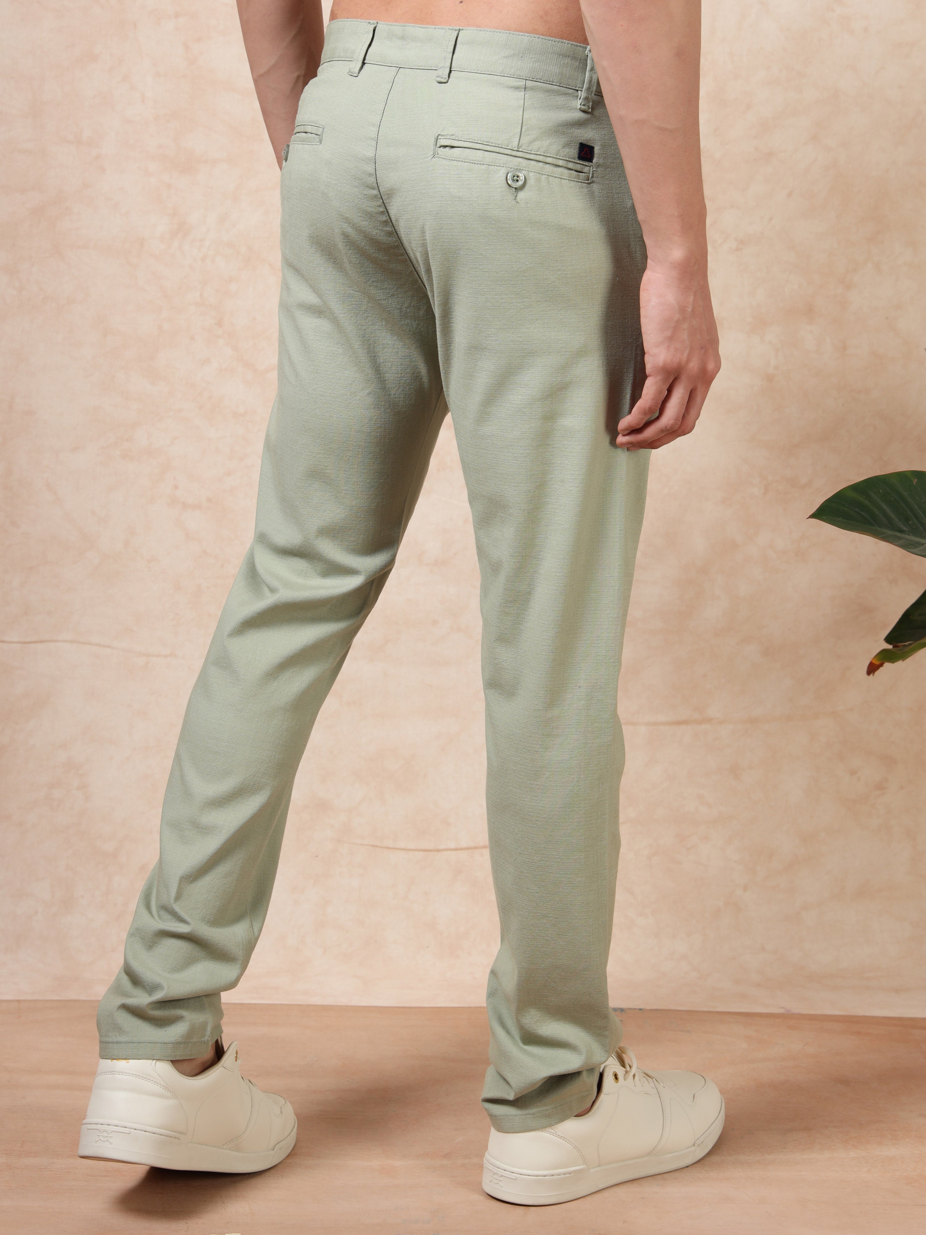 MEN'S PISTA GREEN SOLID SLIM FIT TROUSER