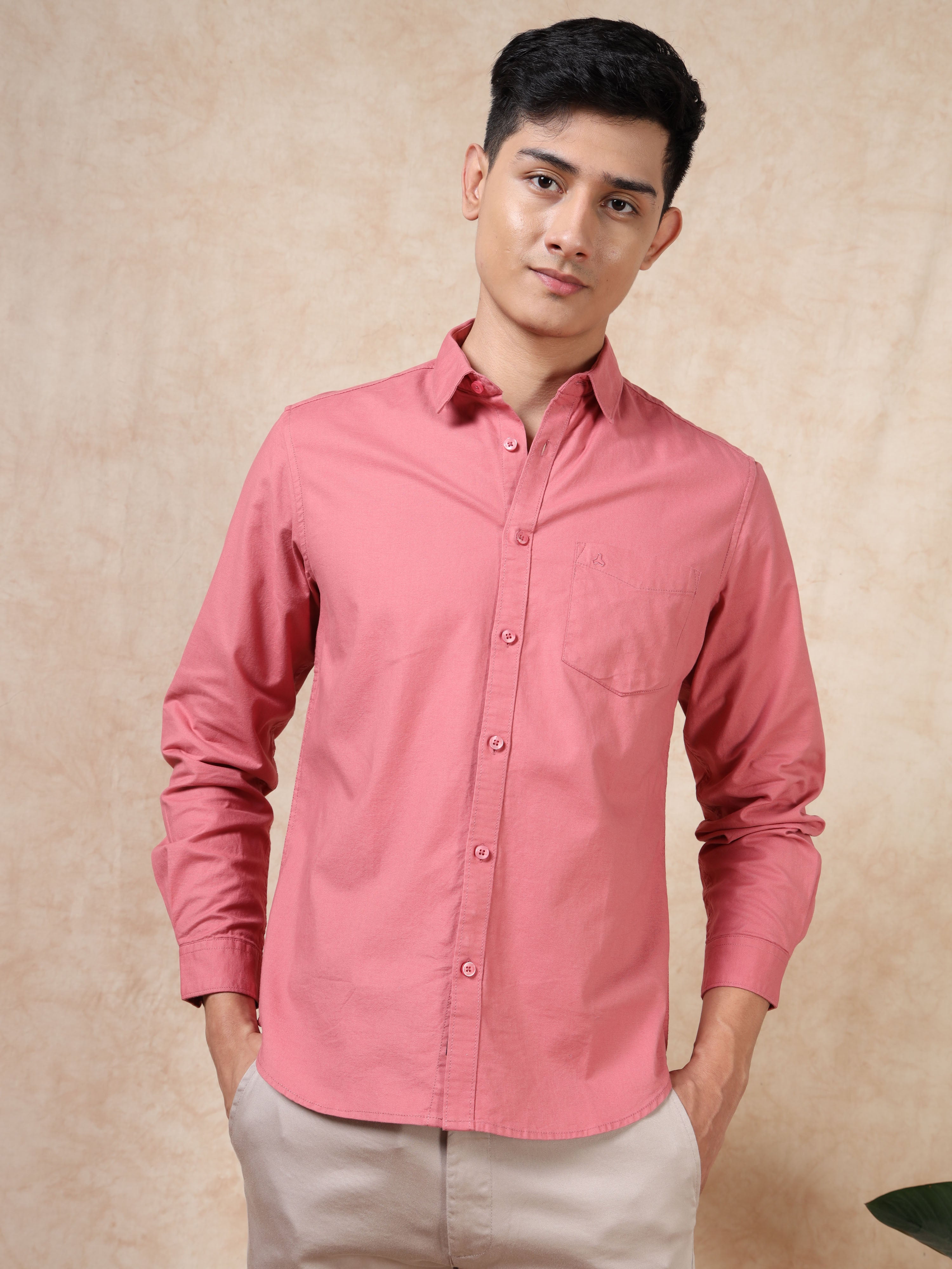 MEN'S PINK SOLID SLIM FIT SHIRT