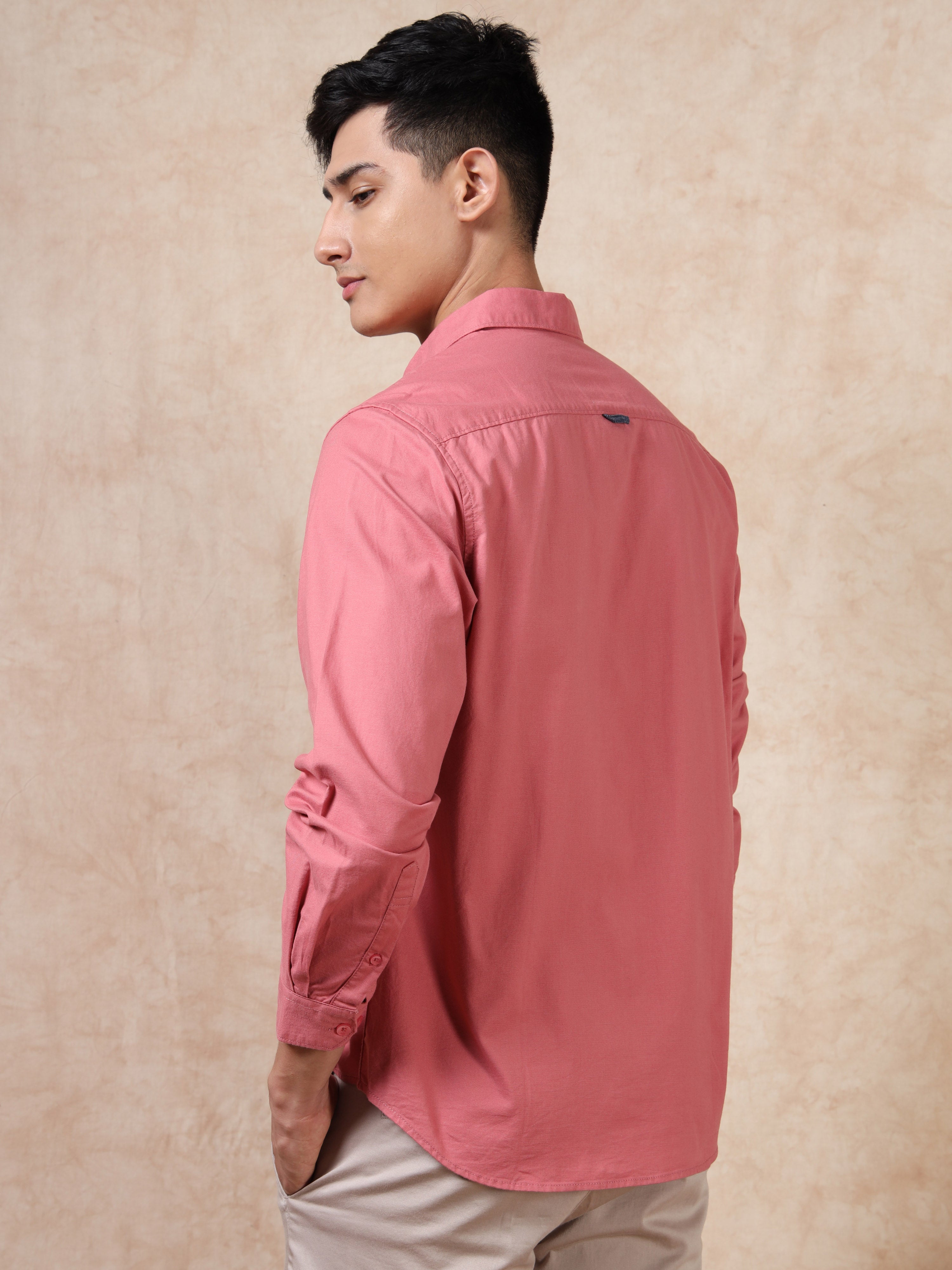 MEN'S PINK SOLID SLIM FIT SHIRT