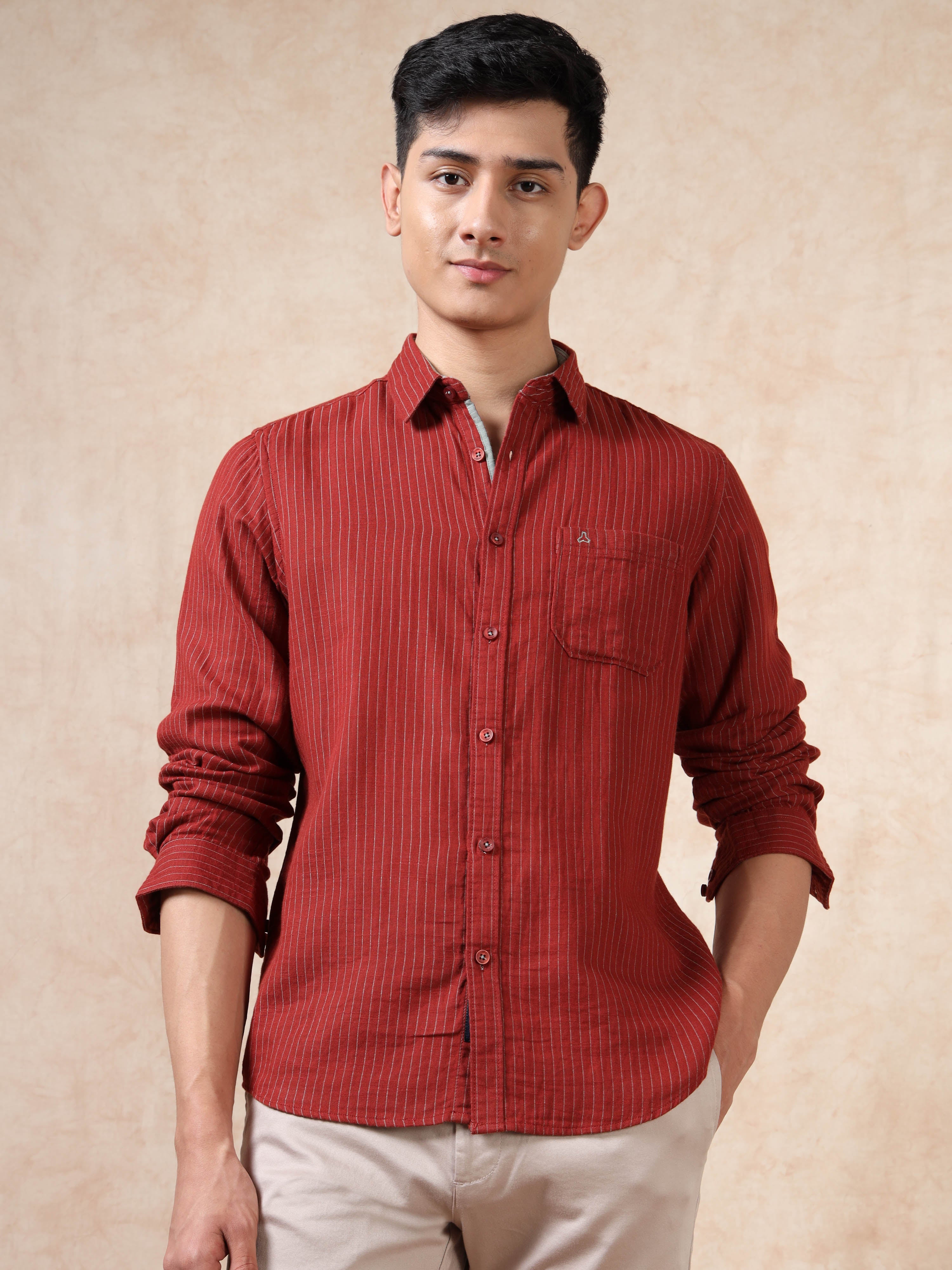MEN'S RED STRIPE SLIM FIT SHIRT