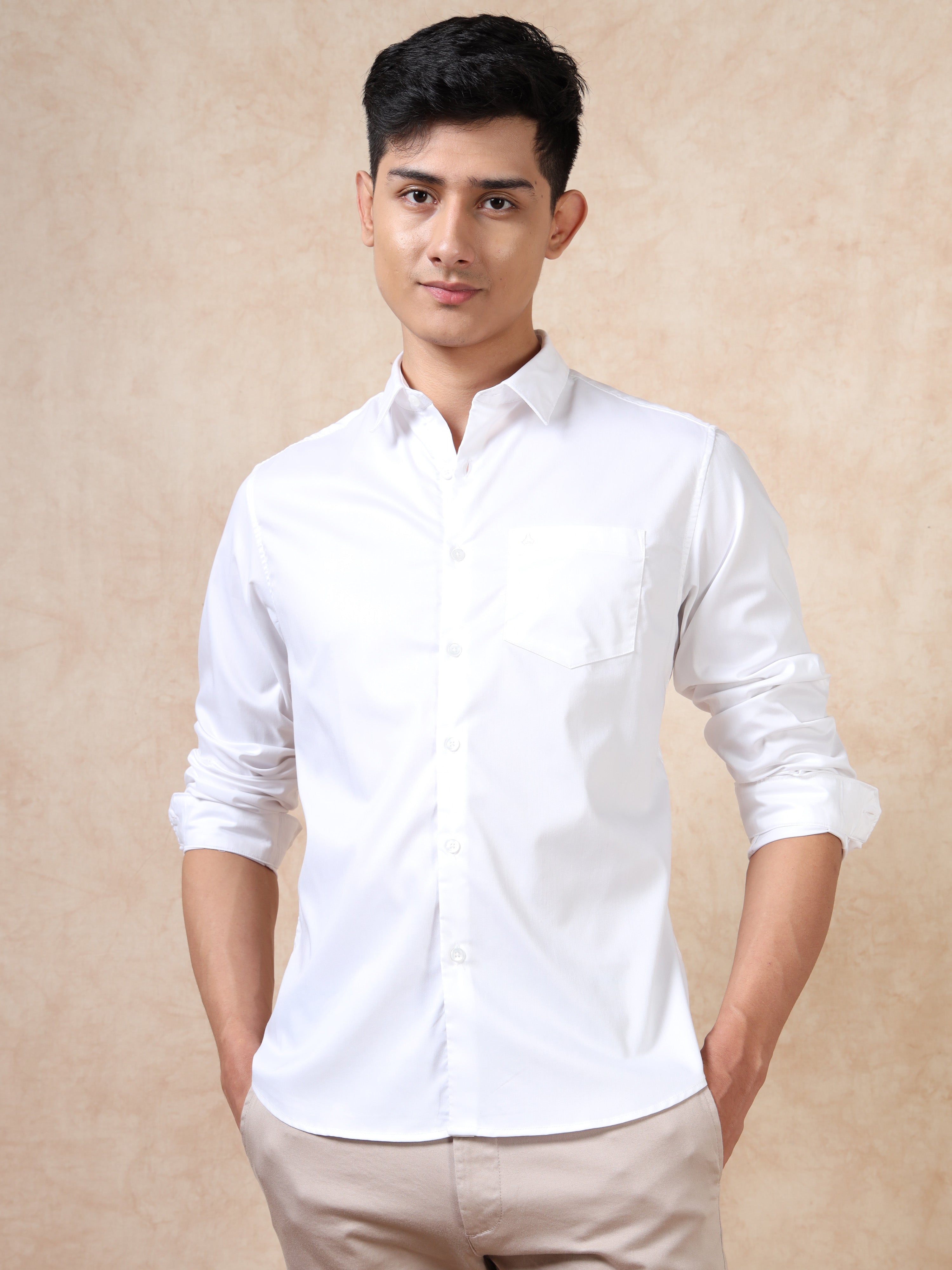 MEN'S WHITE SOLID SLIM FIT SHIRT