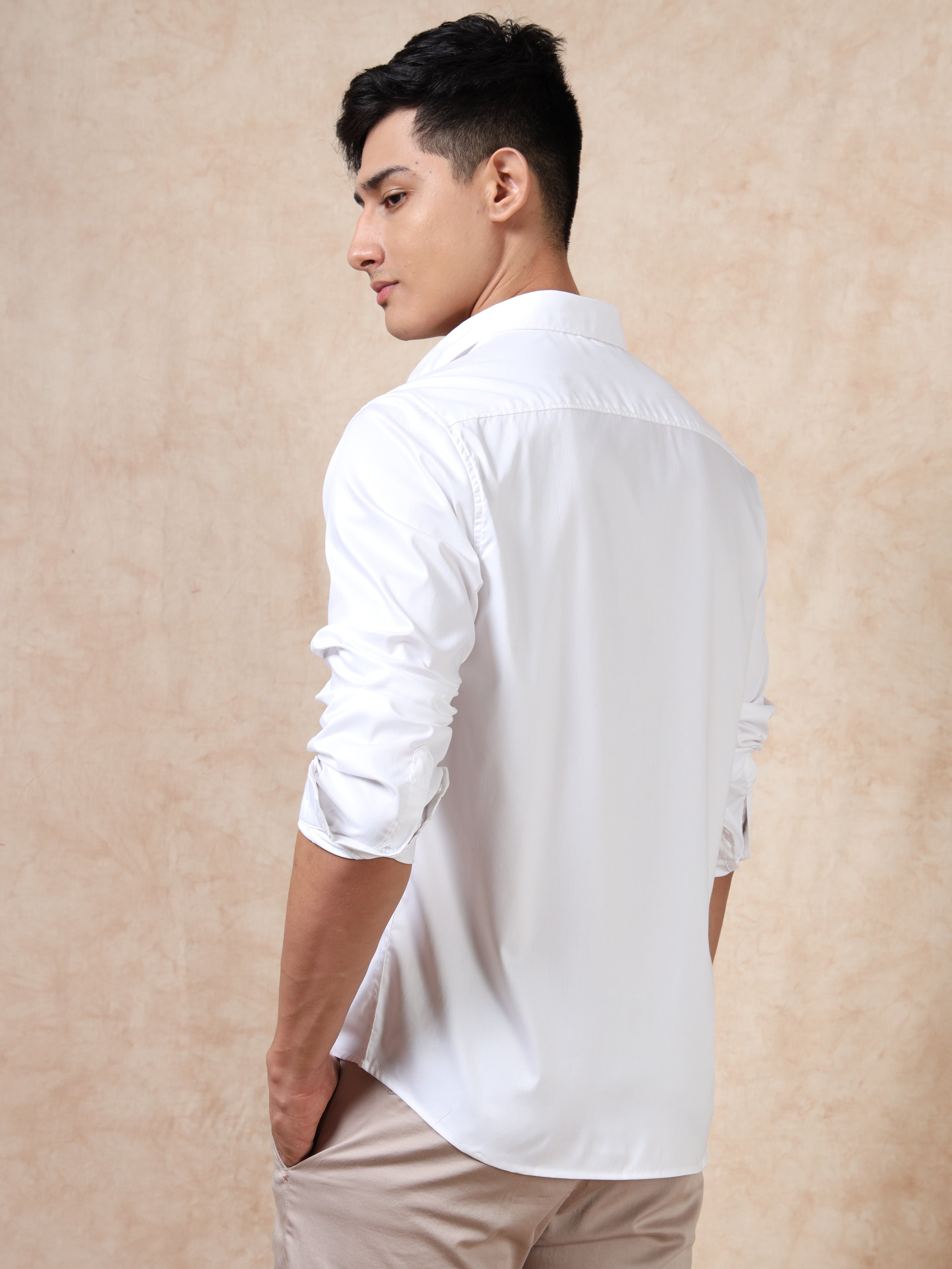 MEN'S WHITE SOLID SLIM FIT SHIRT