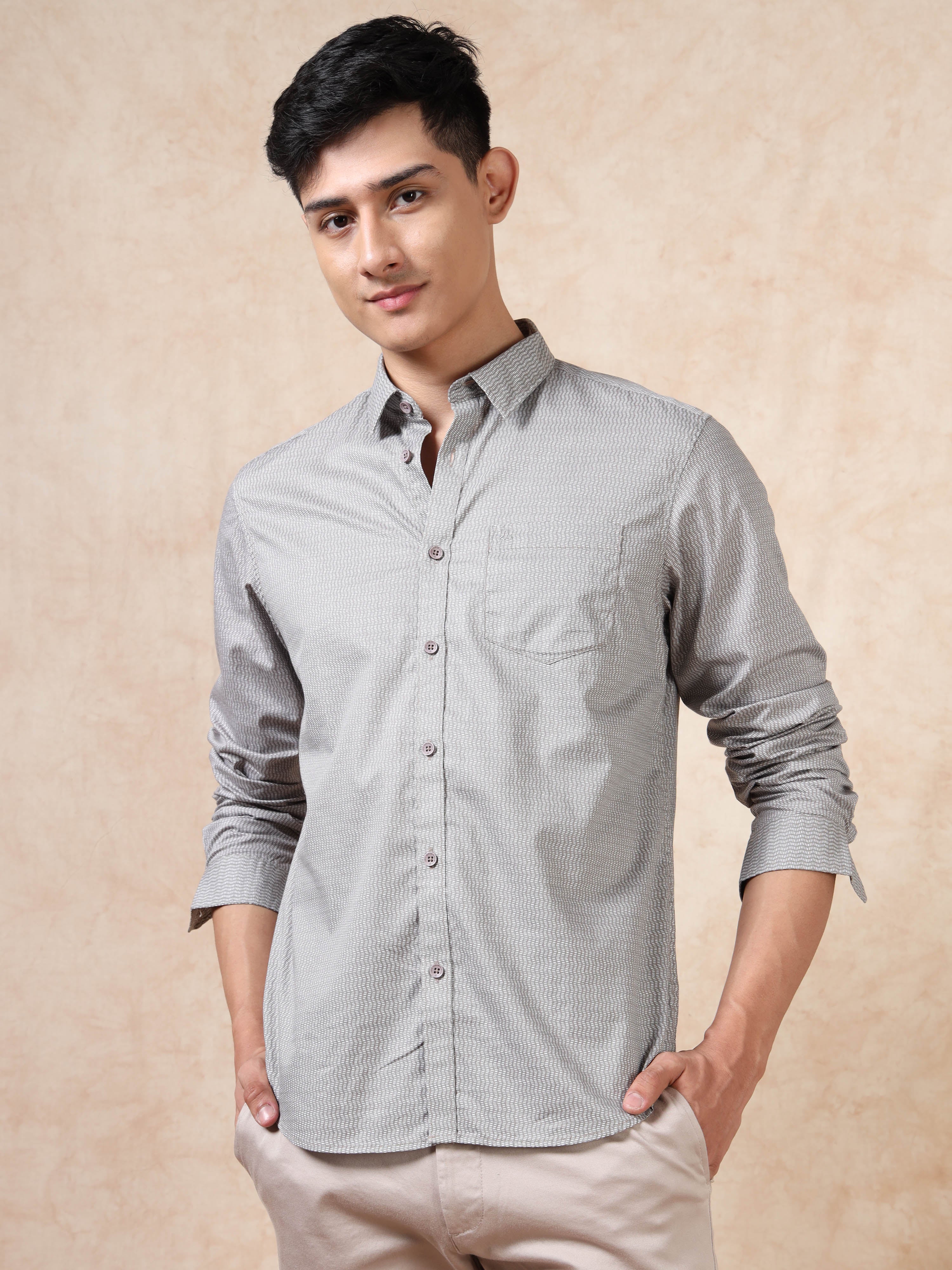 MEN'S BROWN PRINT SLIM FIT SHIRT