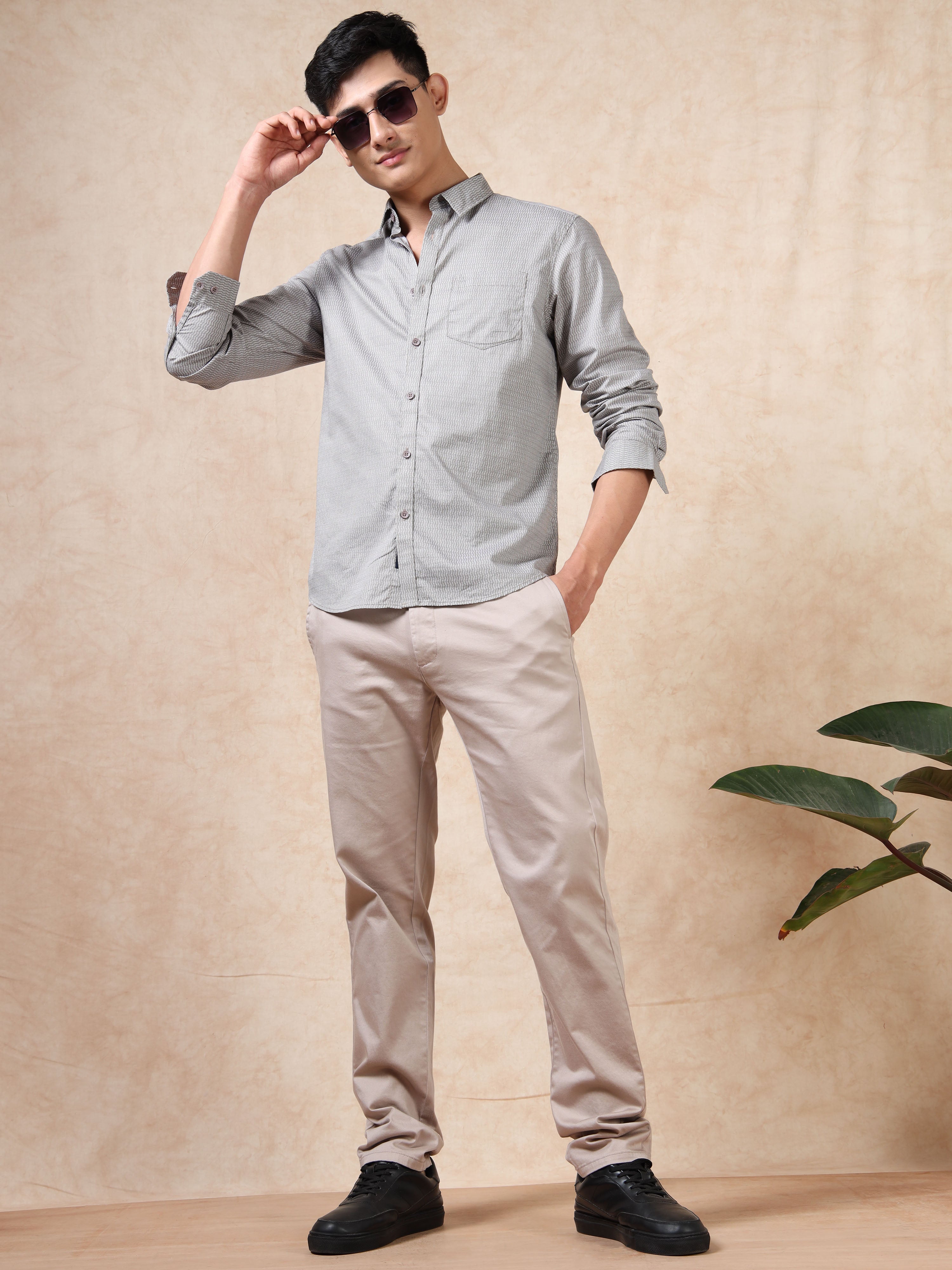MEN'S BROWN PRINT SLIM FIT SHIRT