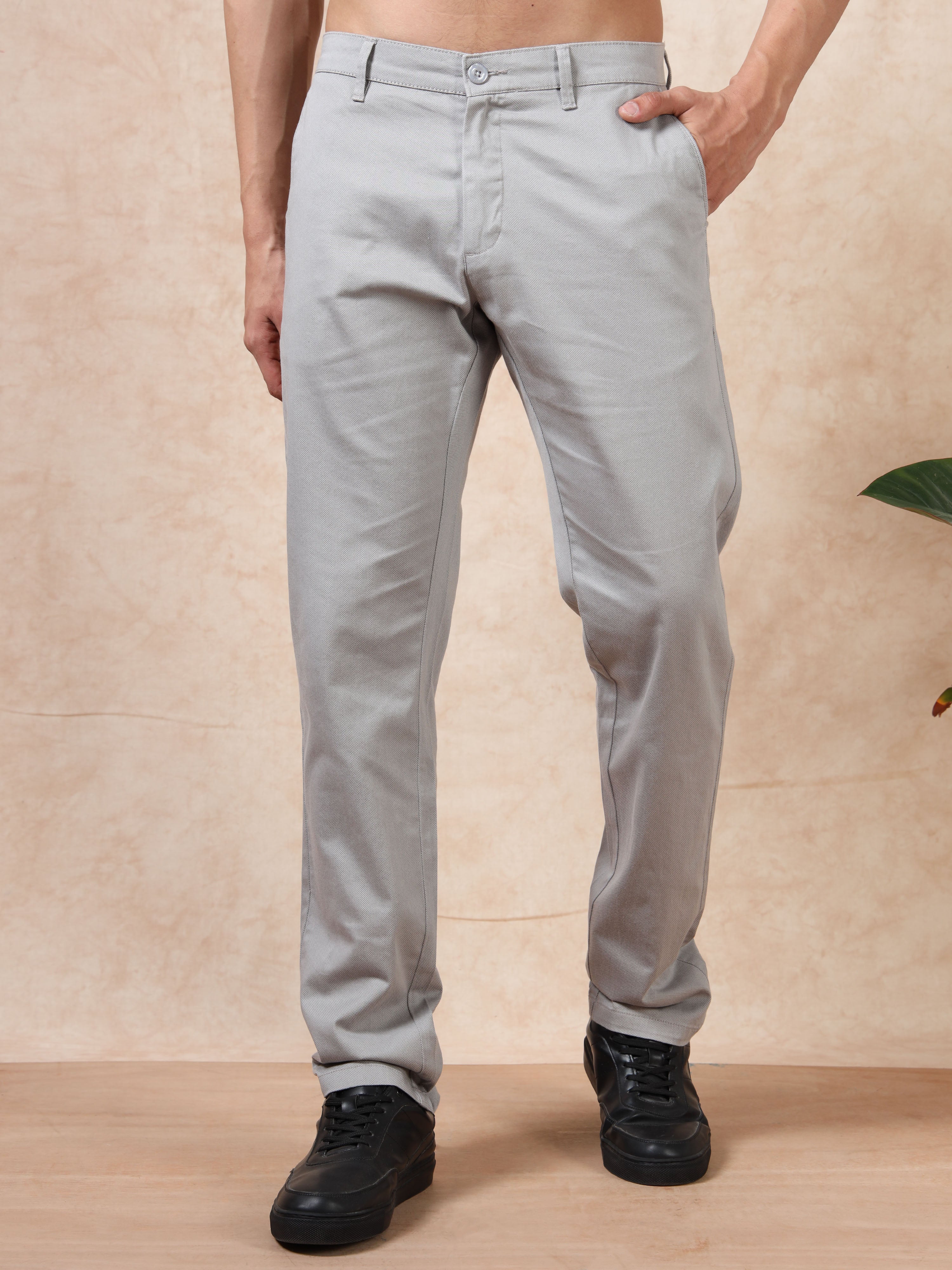 MEN'S  LT.GREY PRINT SLIM FIT TROUSER
