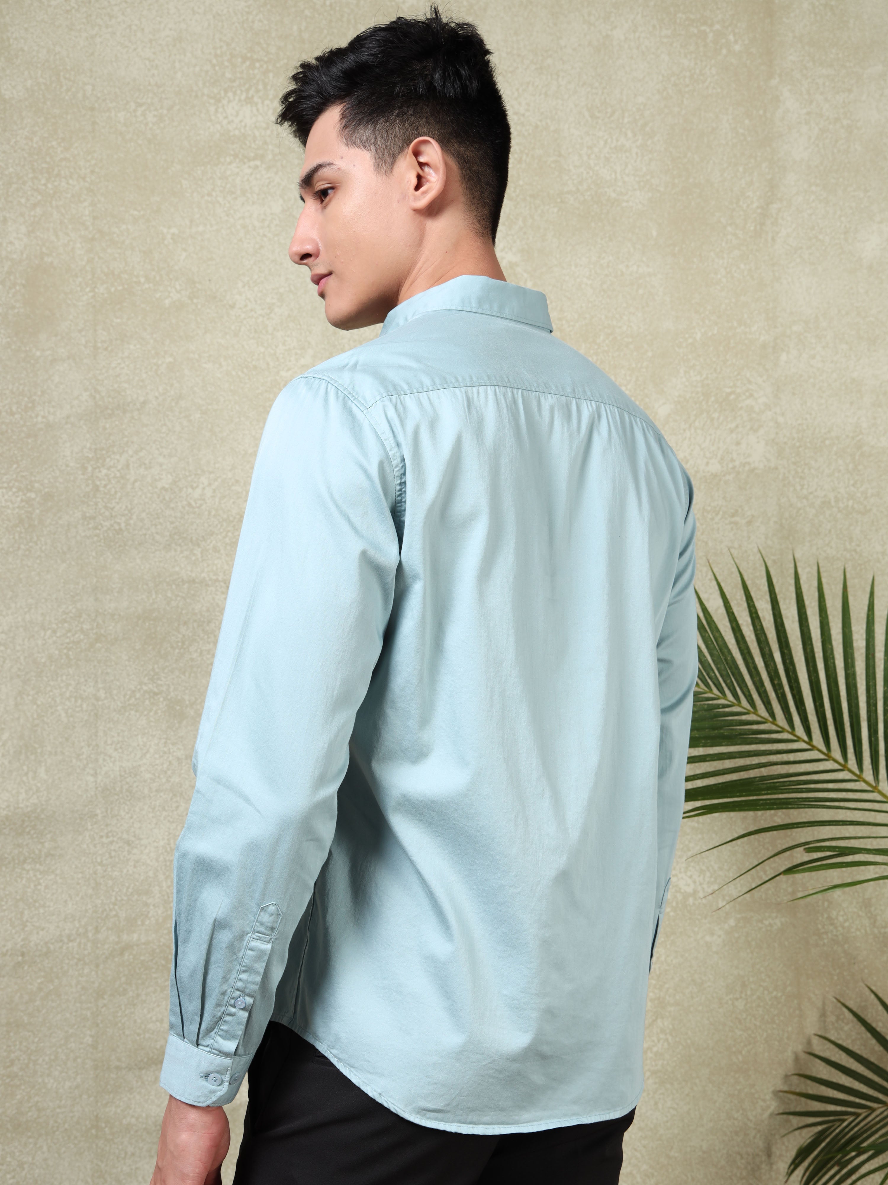 MEN'S LT GREEN SOLID SLIM FIT SHIRT
