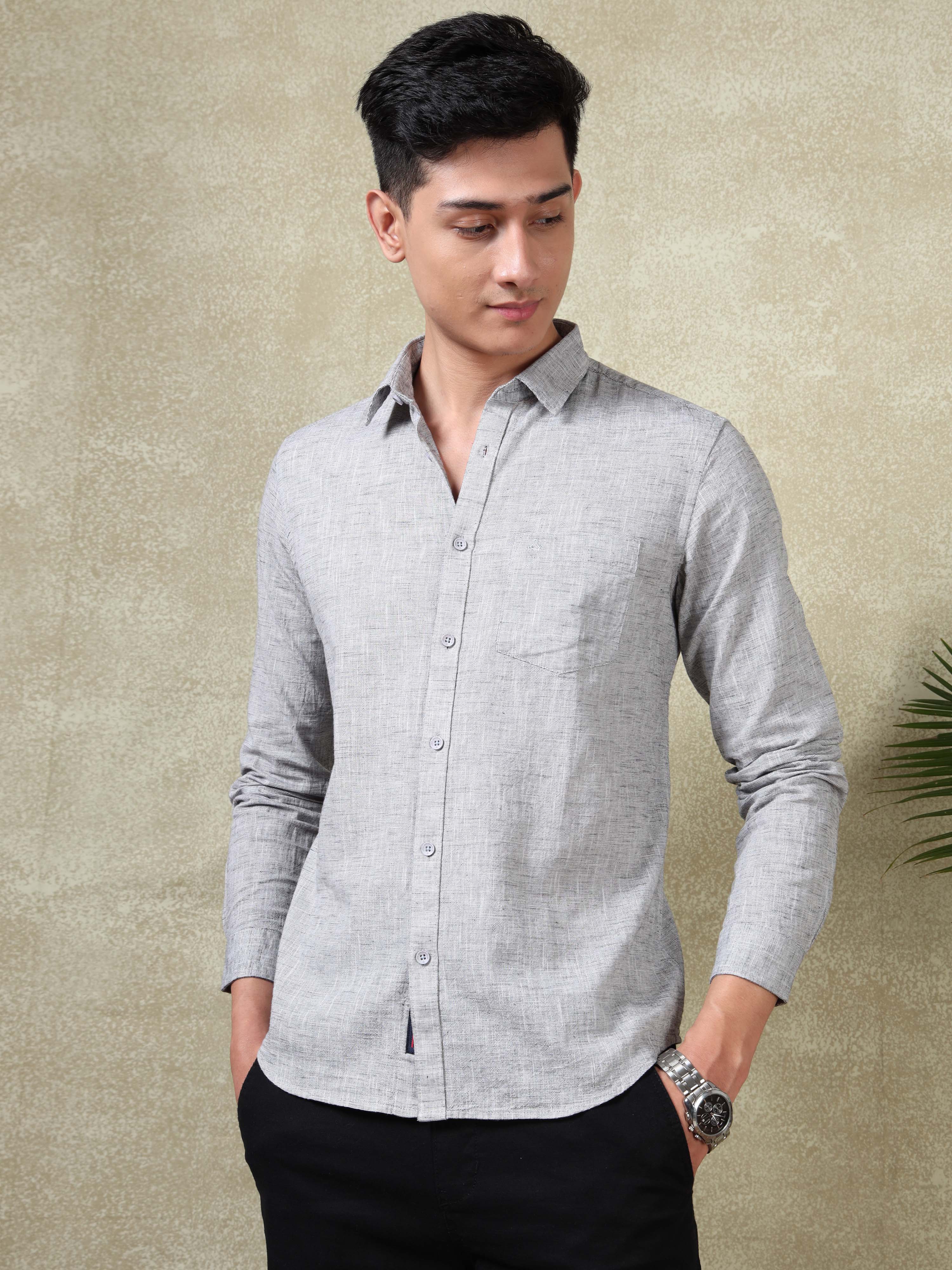 MEN'S BLACK SOLID SLIM FIT SHIRT
