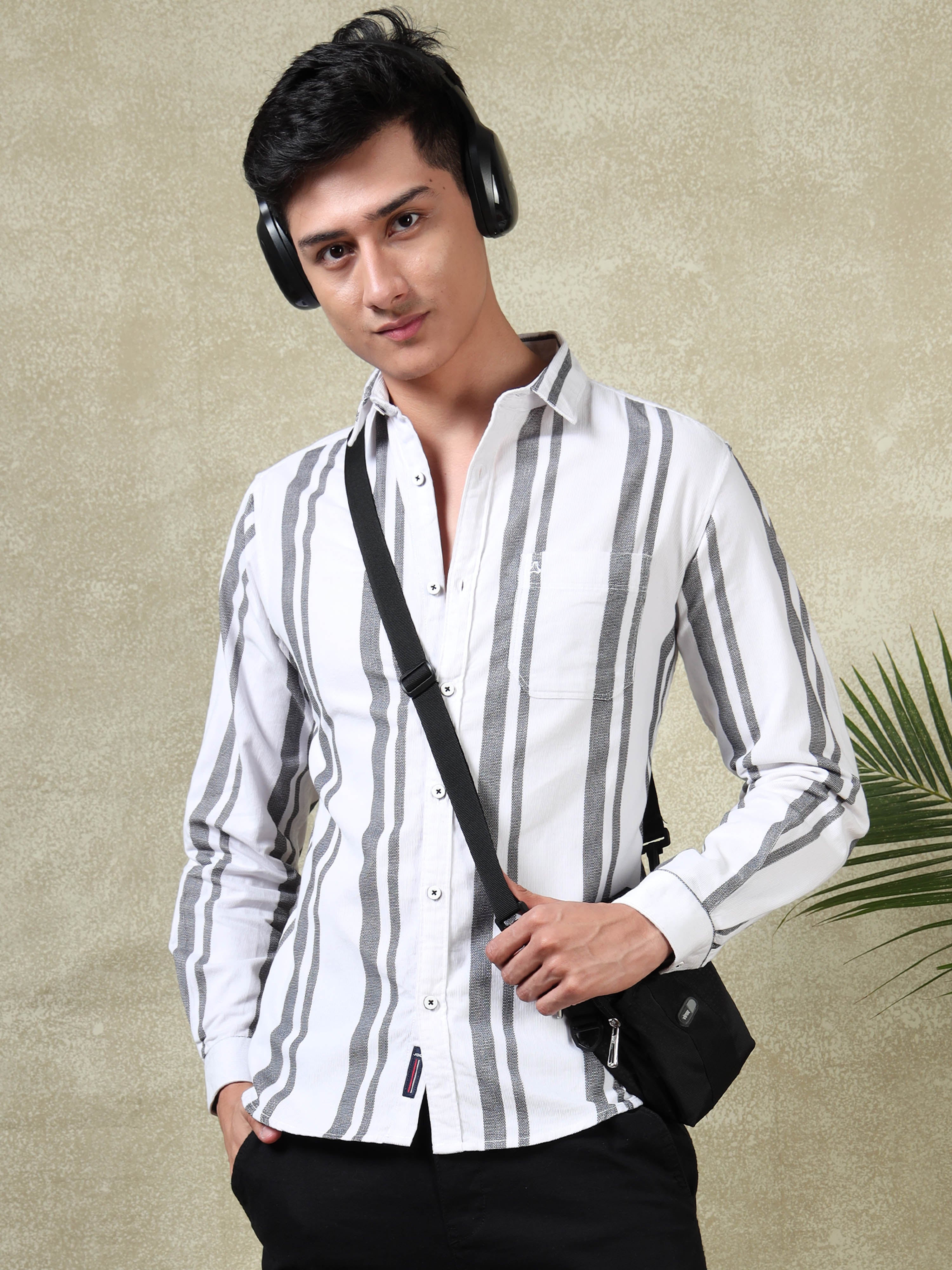 MEN'S WHITE STRIPES SLIM FIT SHIRT