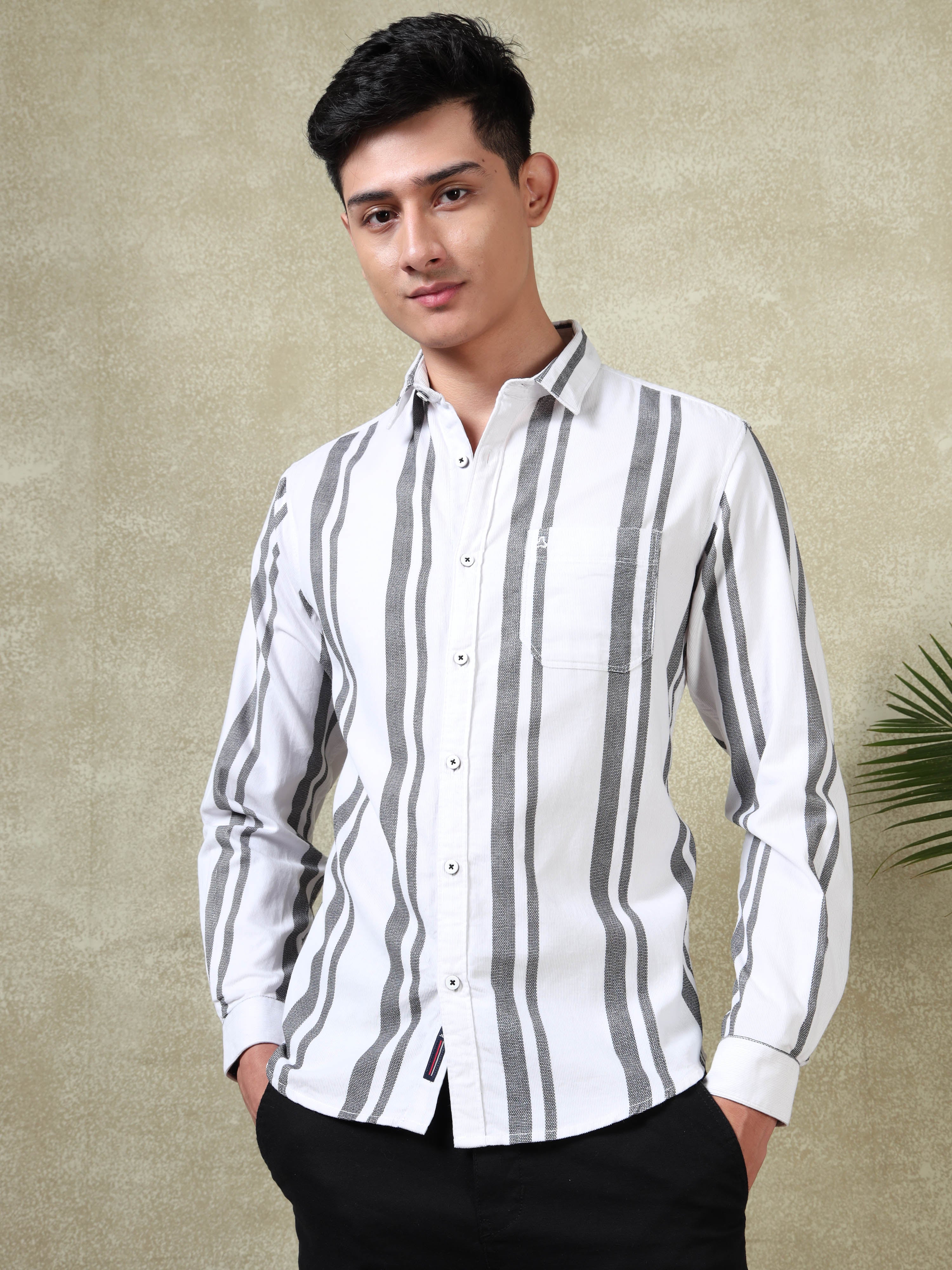 MEN'S WHITE STRIPES SLIM FIT SHIRT
