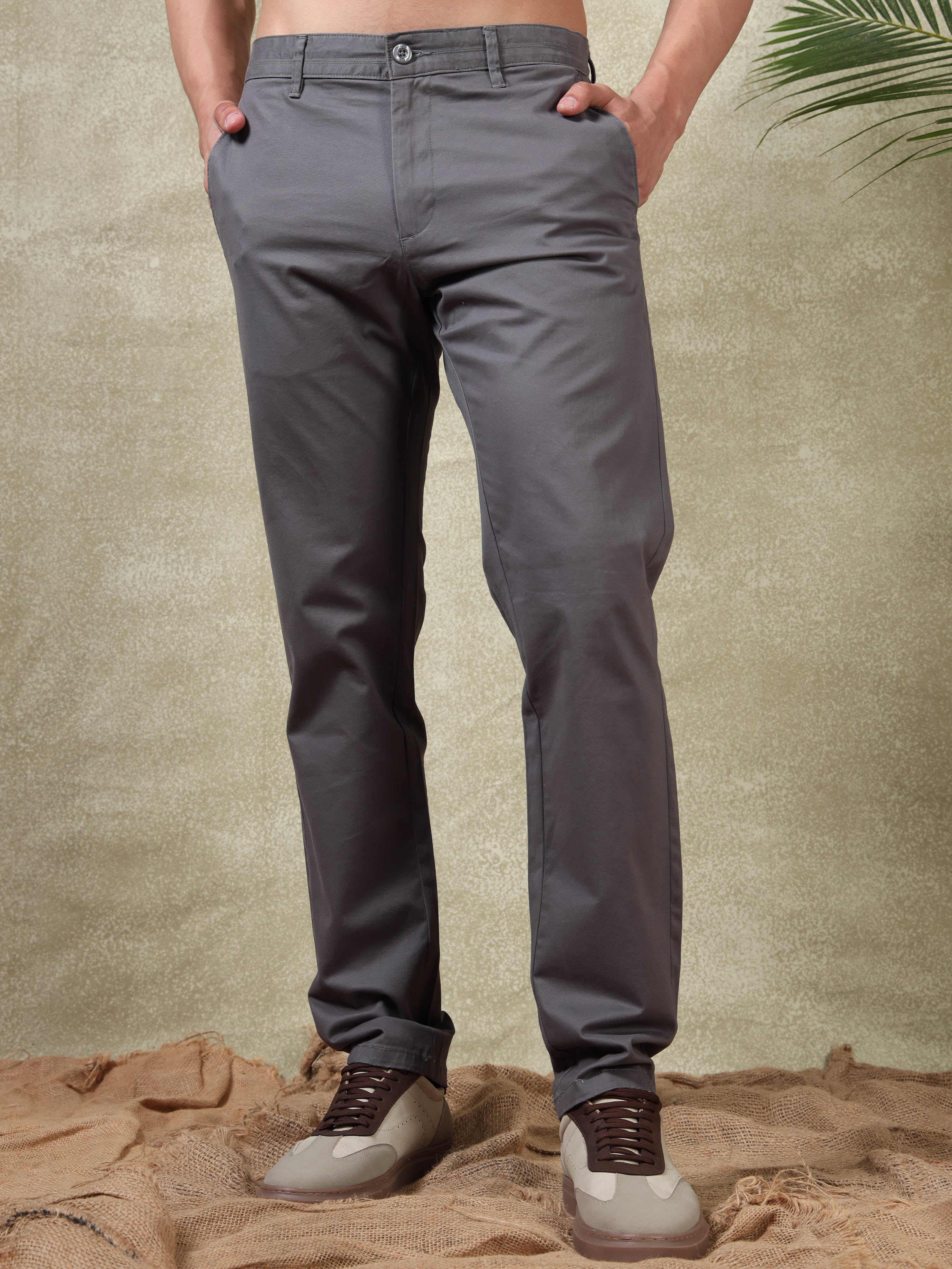MEN'S DK.GREY SOLID SLIM FIT TROUSER