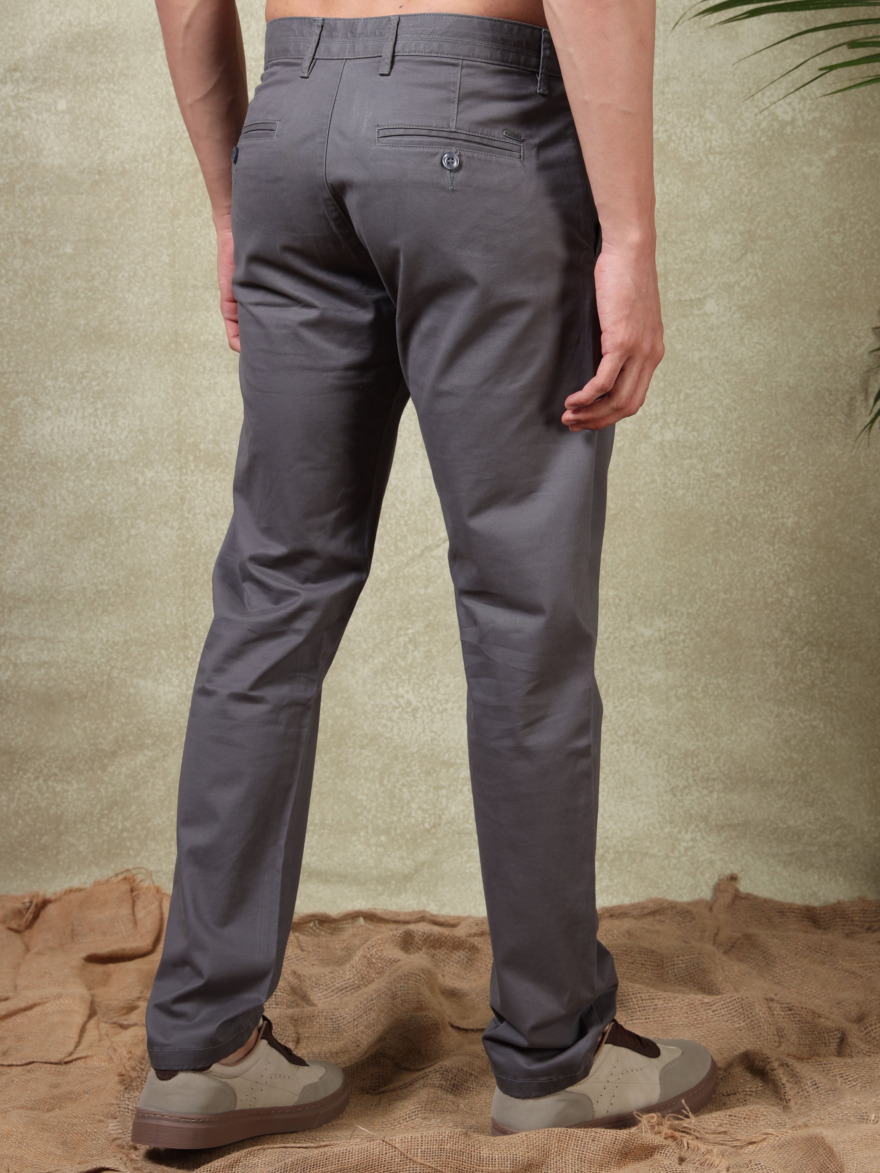 MEN'S DK.GREY SOLID SLIM FIT TROUSER