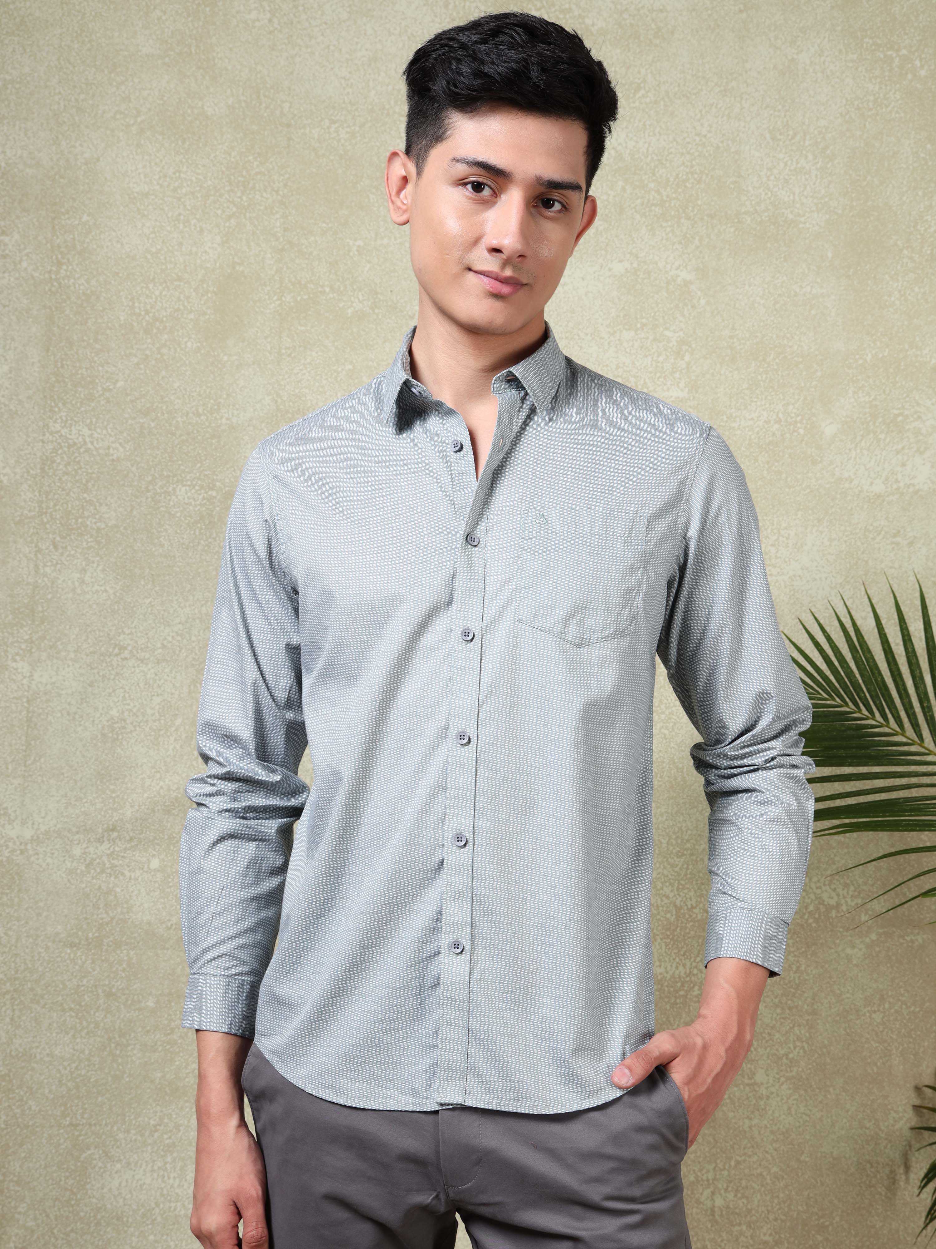 MEN'S GREY PRINT SLIM FIT SHIRT