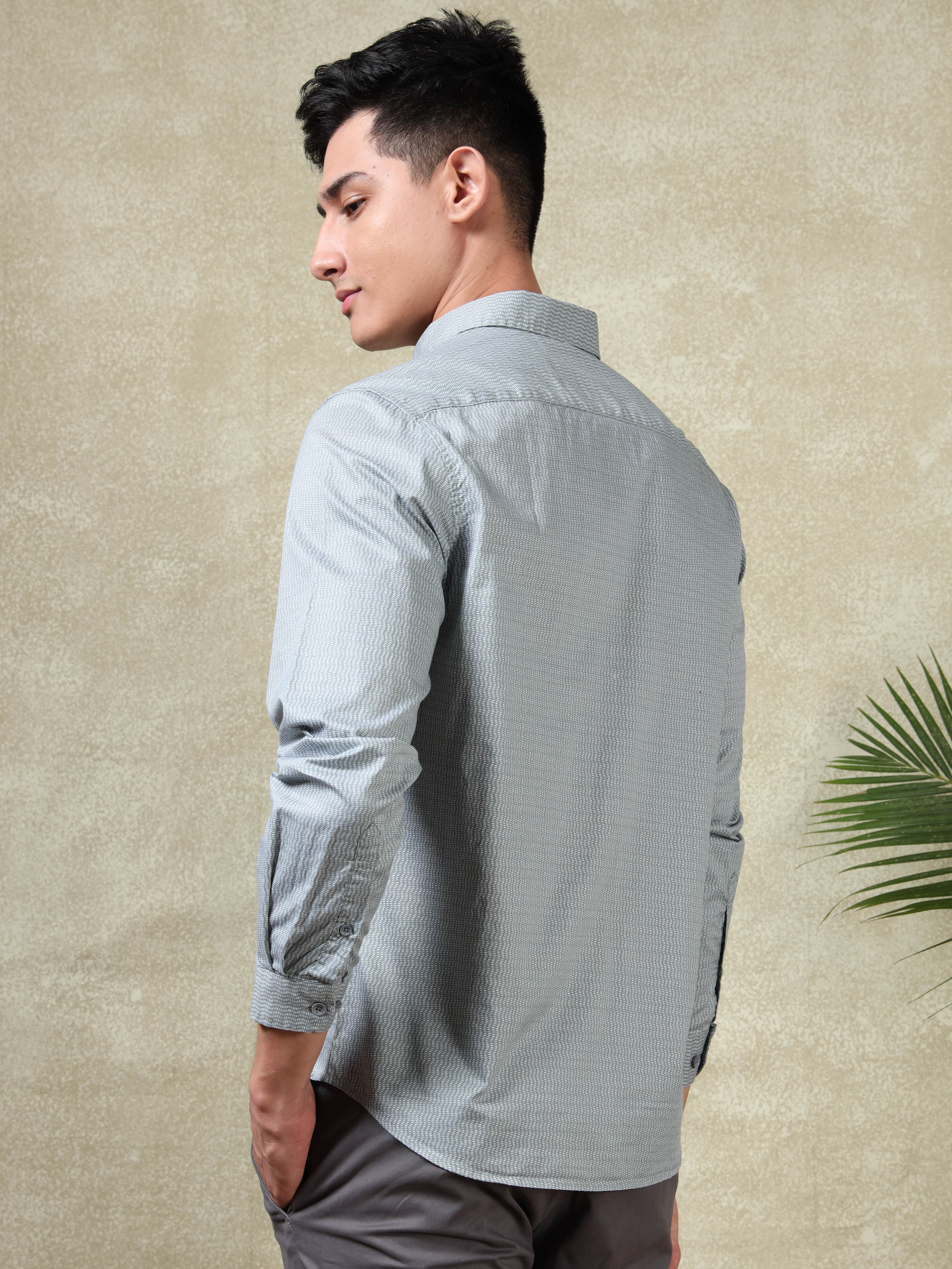 MEN'S GREY PRINT SLIM FIT SHIRT
