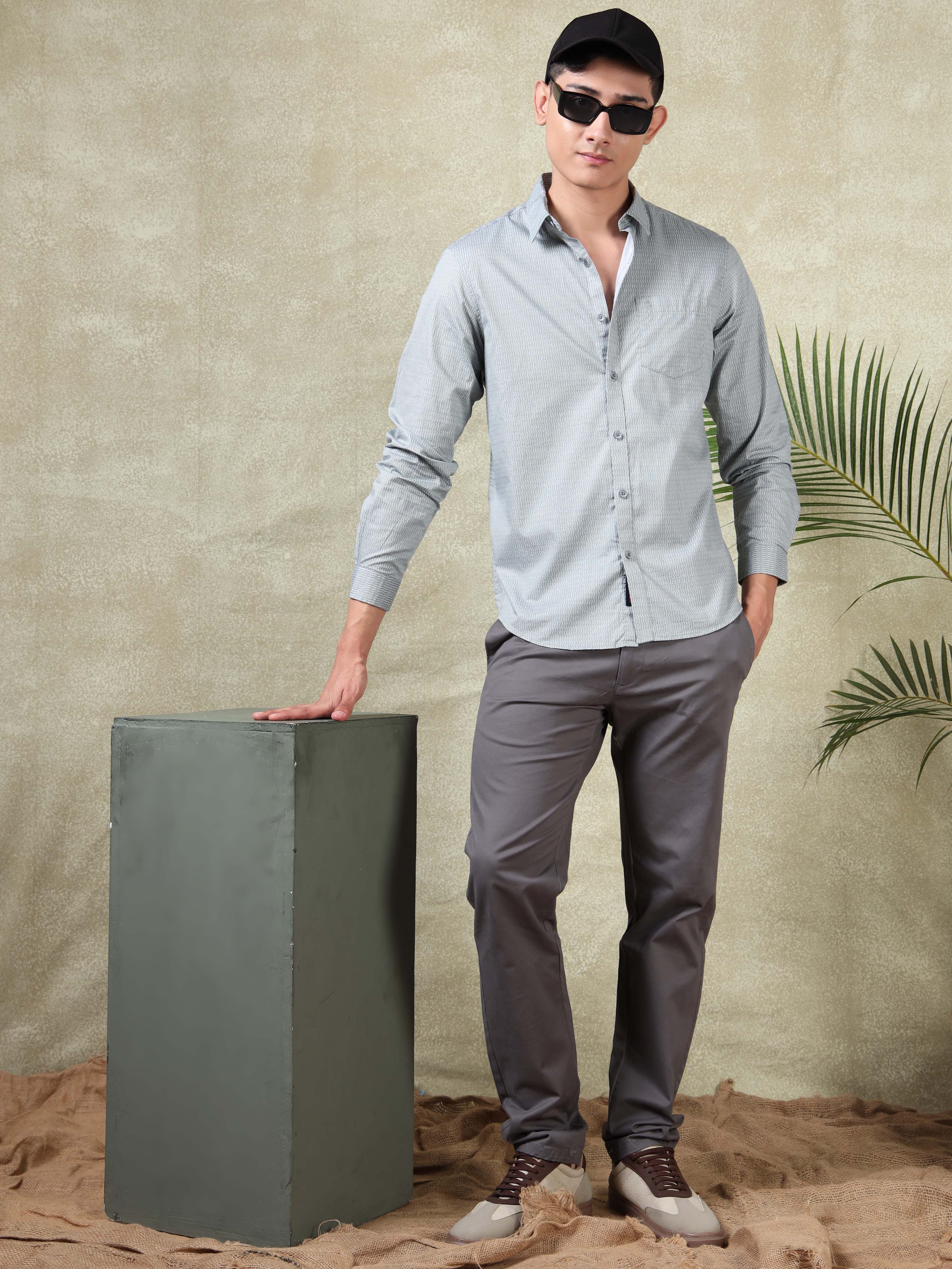 MEN'S GREY PRINT SLIM FIT SHIRT