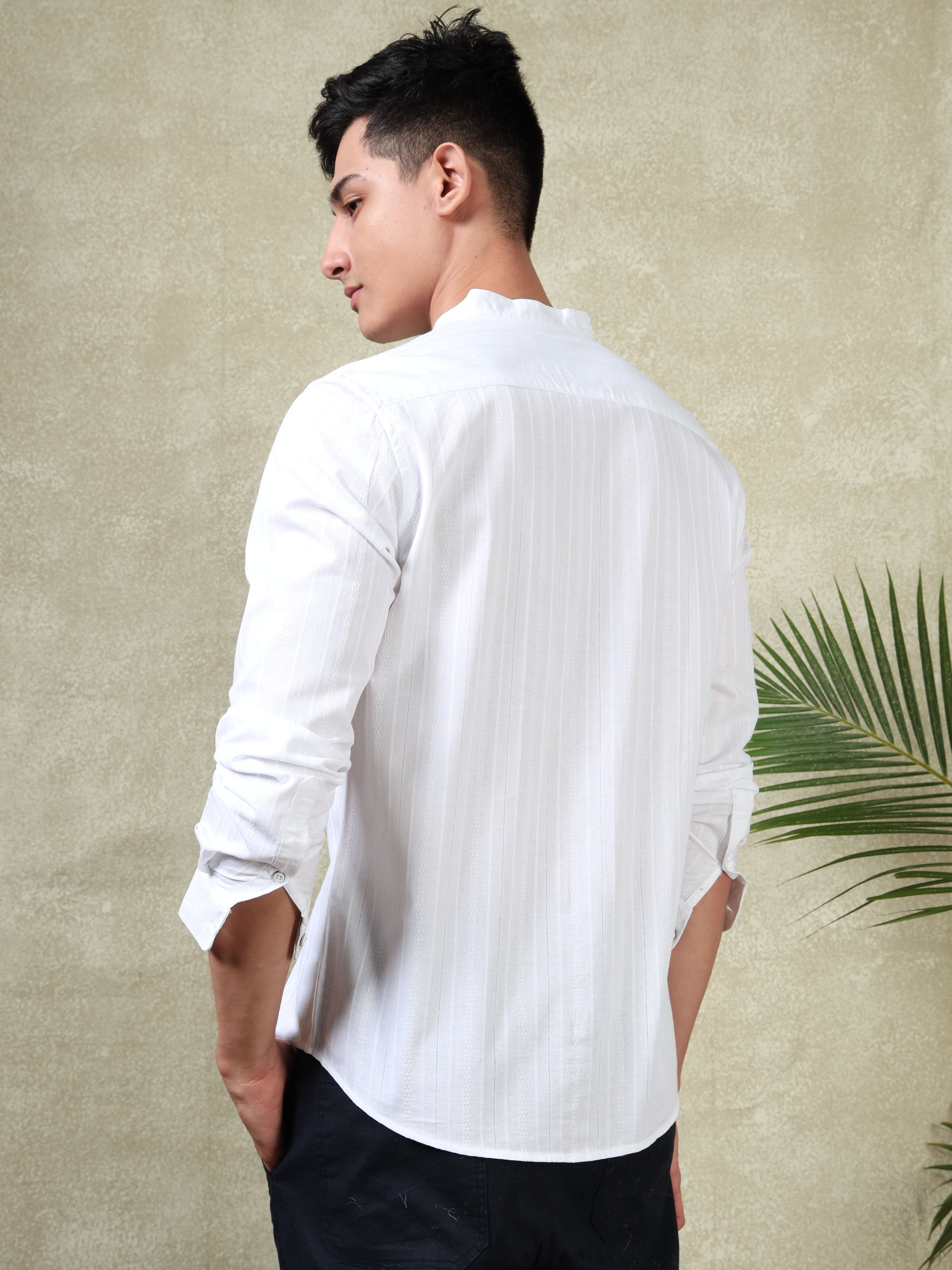 MEN'S WHITE STRIPES SLIM FIT SHIRT
