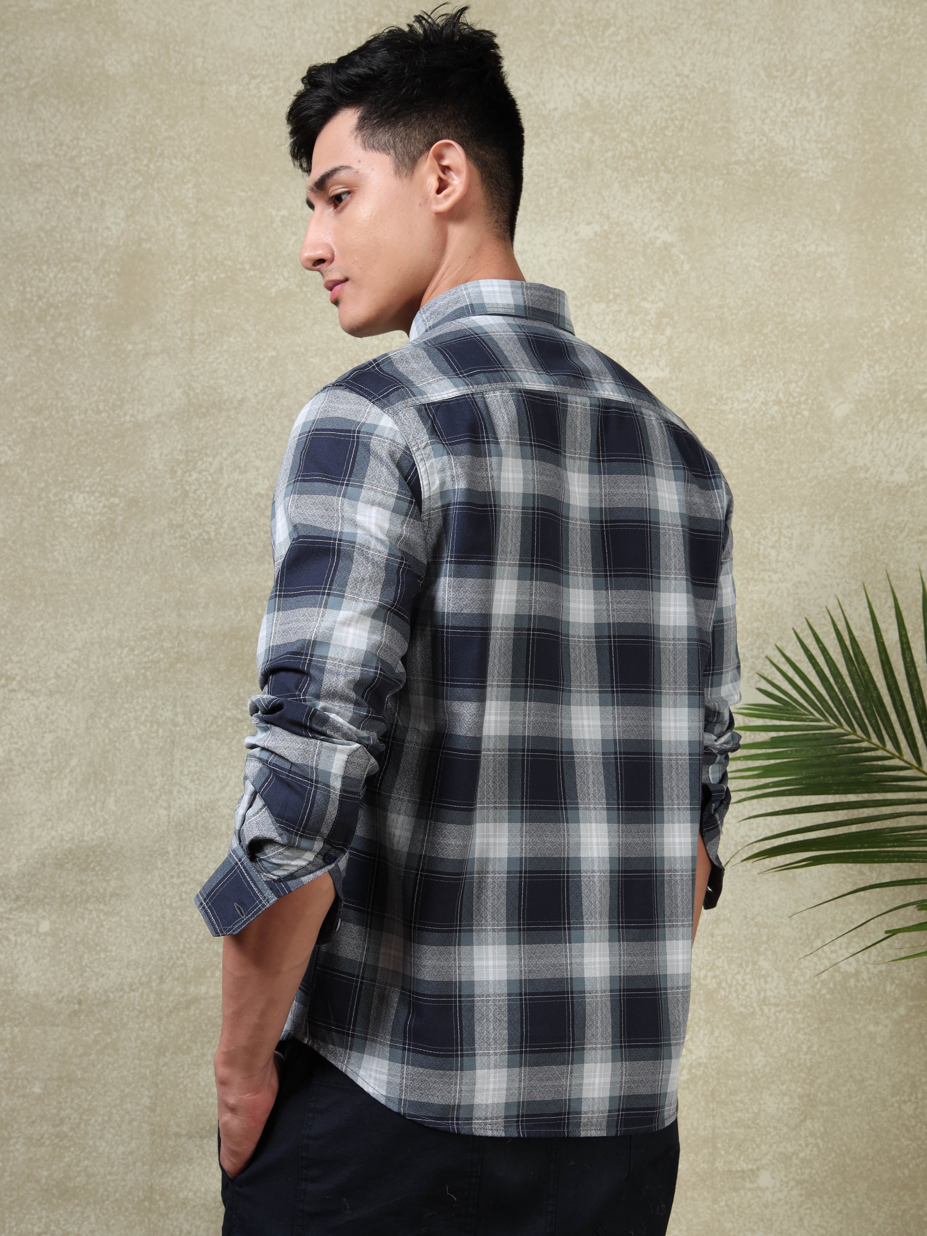MEN'S NAVY CHECKS SLIM FIT SHIRT