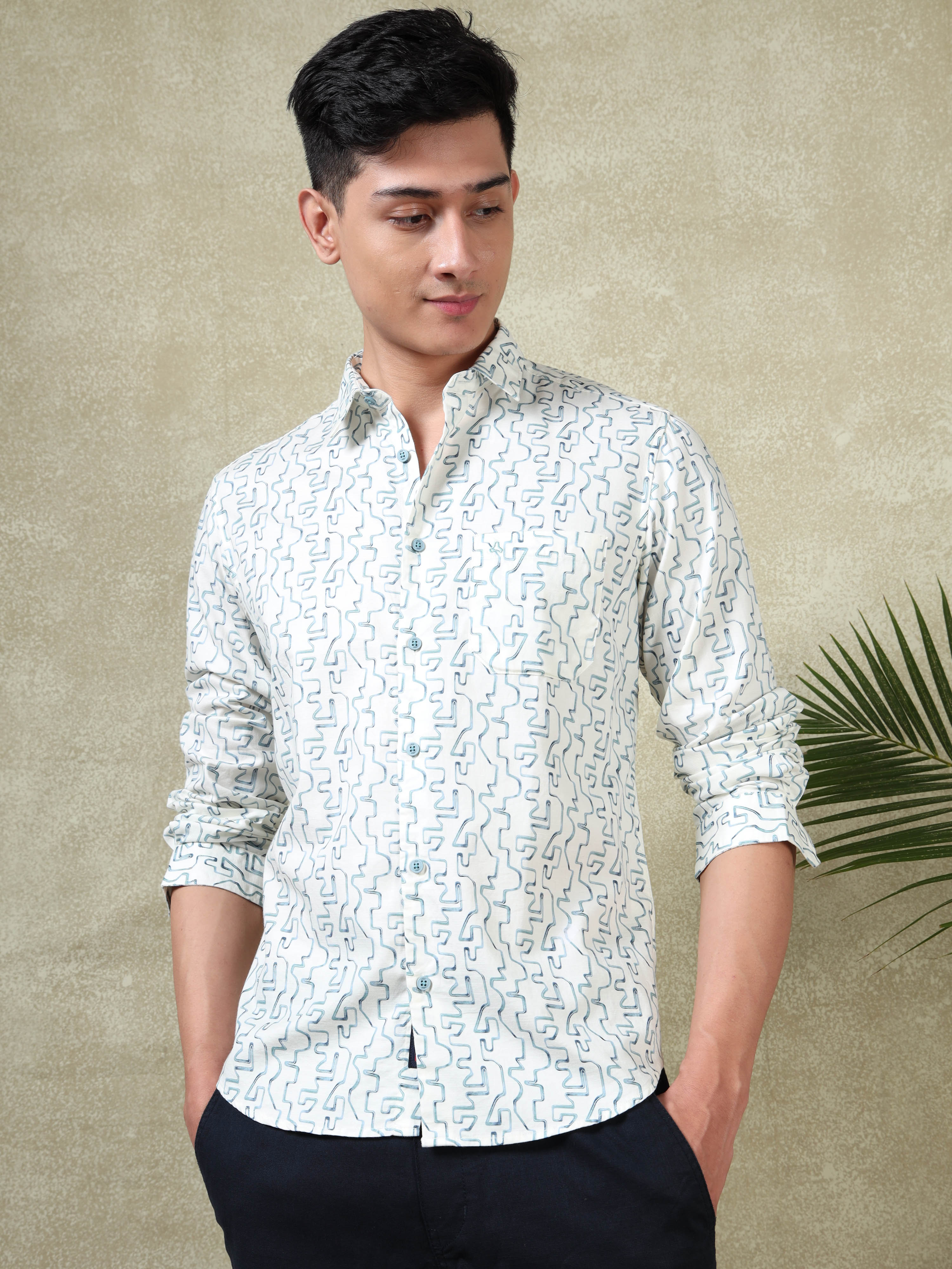 MEN'S BLUE PRINT SLIM FIT SHIRT