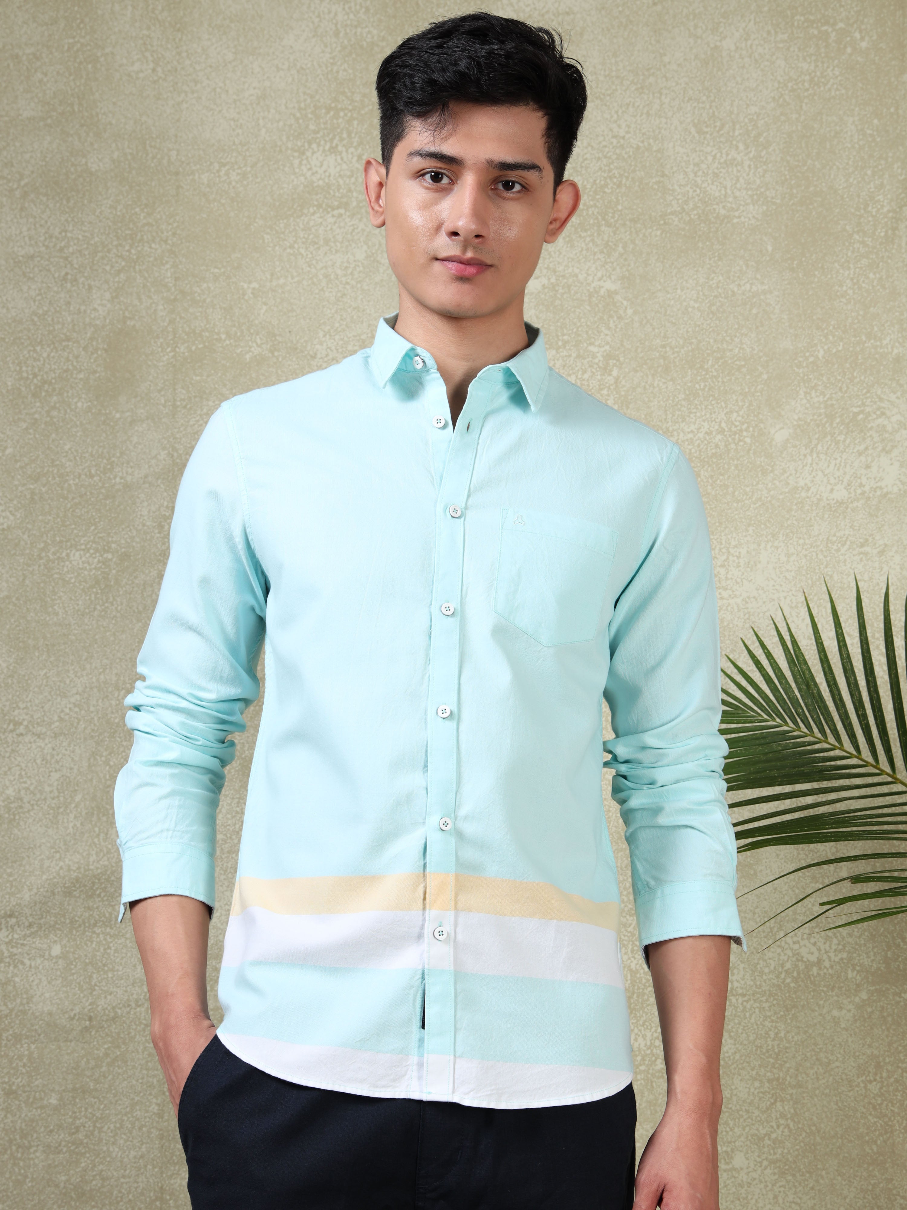 MEN'S TURQUOISE STRIPES SLIM FIT SHIRT