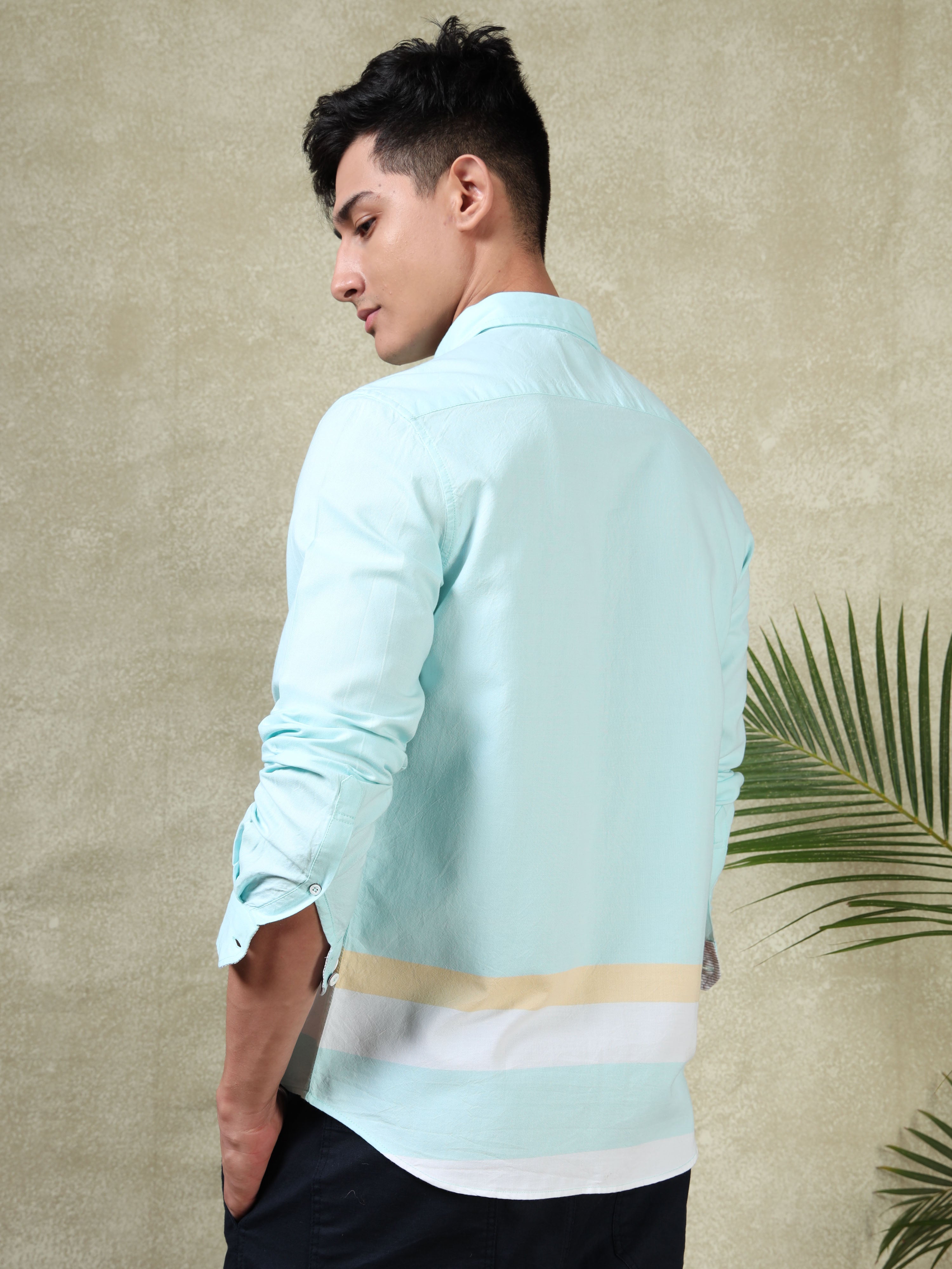 MEN'S TURQUOISE STRIPES SLIM FIT SHIRT