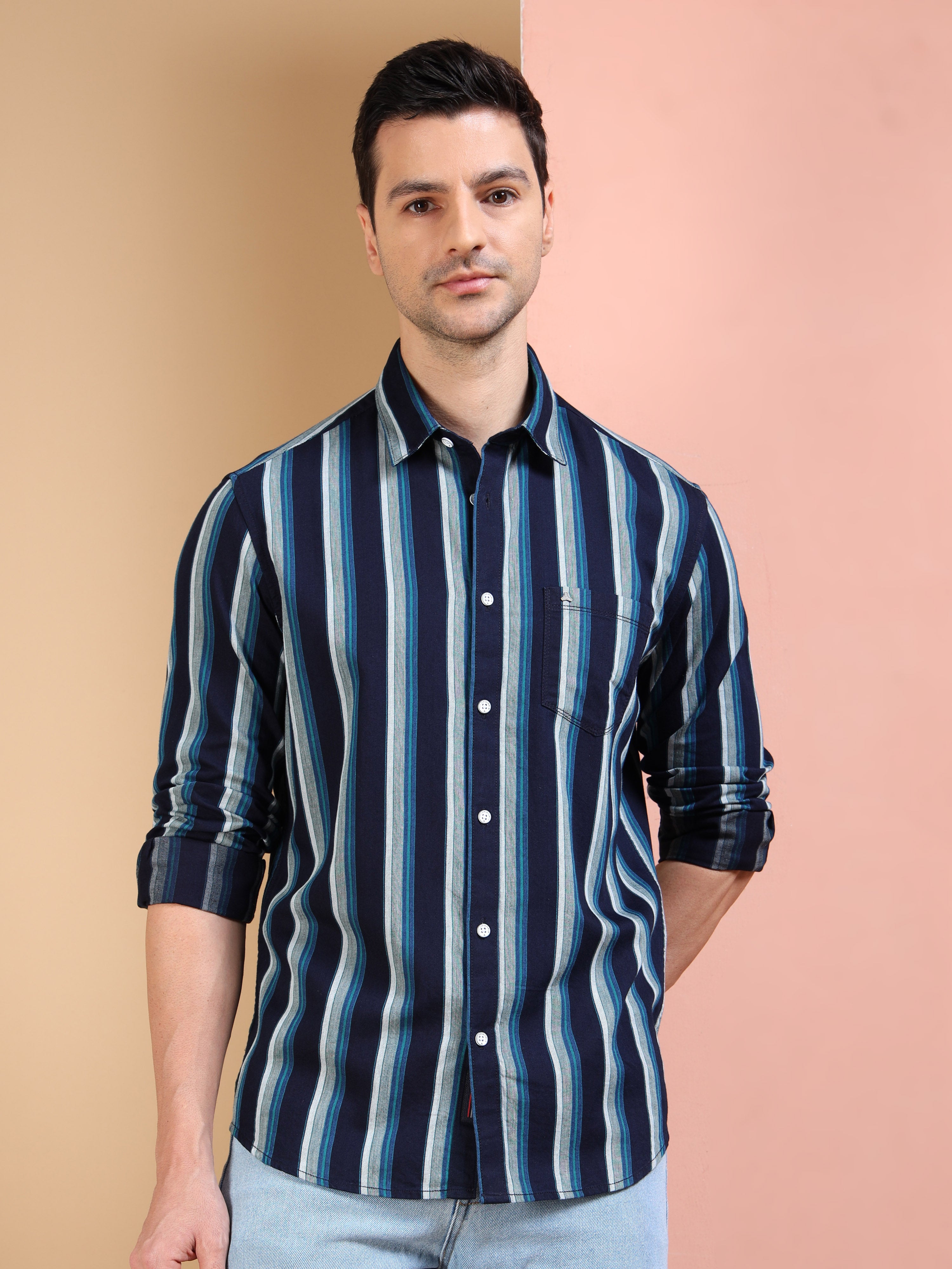 MEN'S INDIGO STRIPES SLIM FIT SHIRT