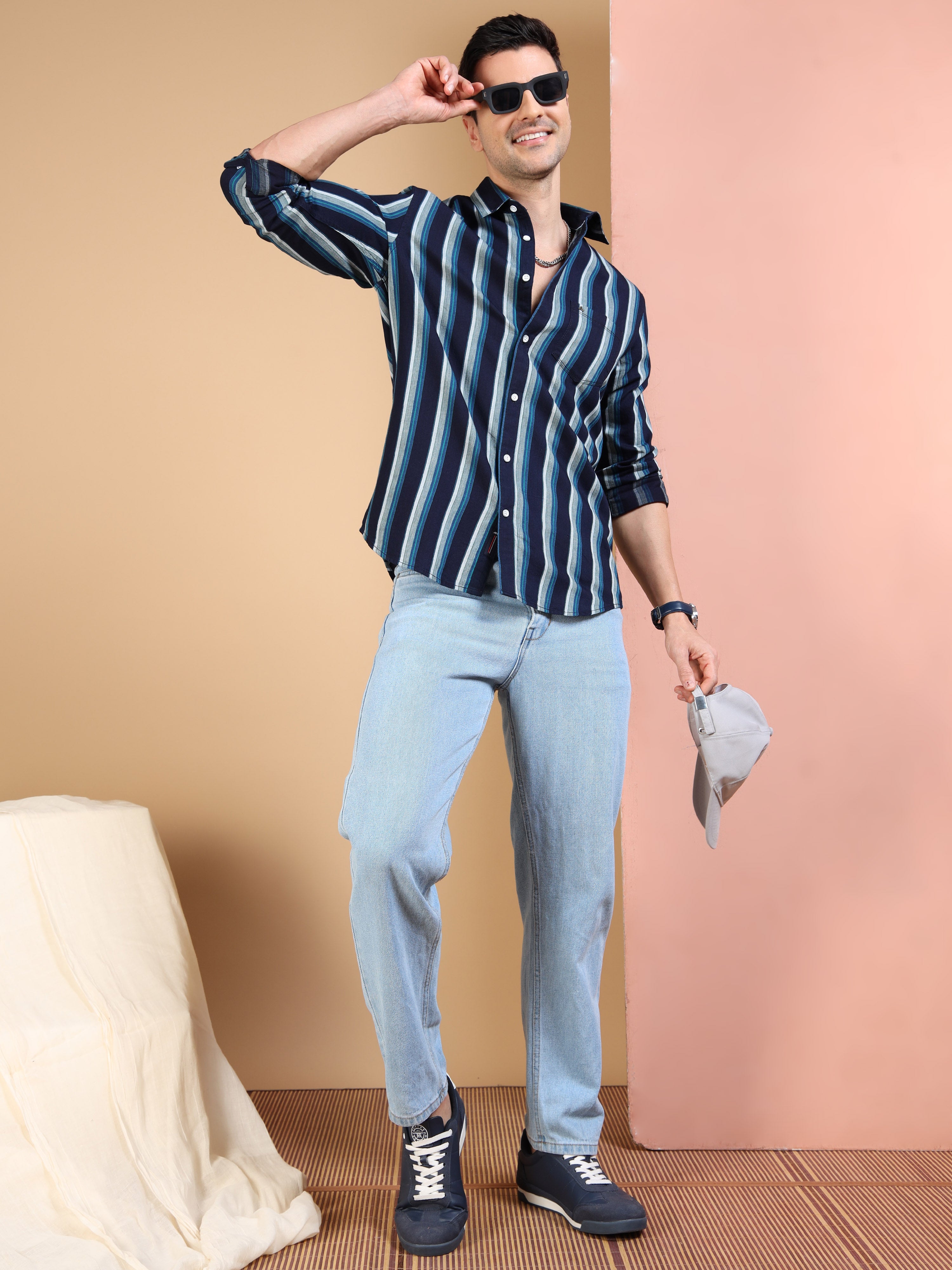 MEN'S INDIGO STRIPES SLIM FIT SHIRT