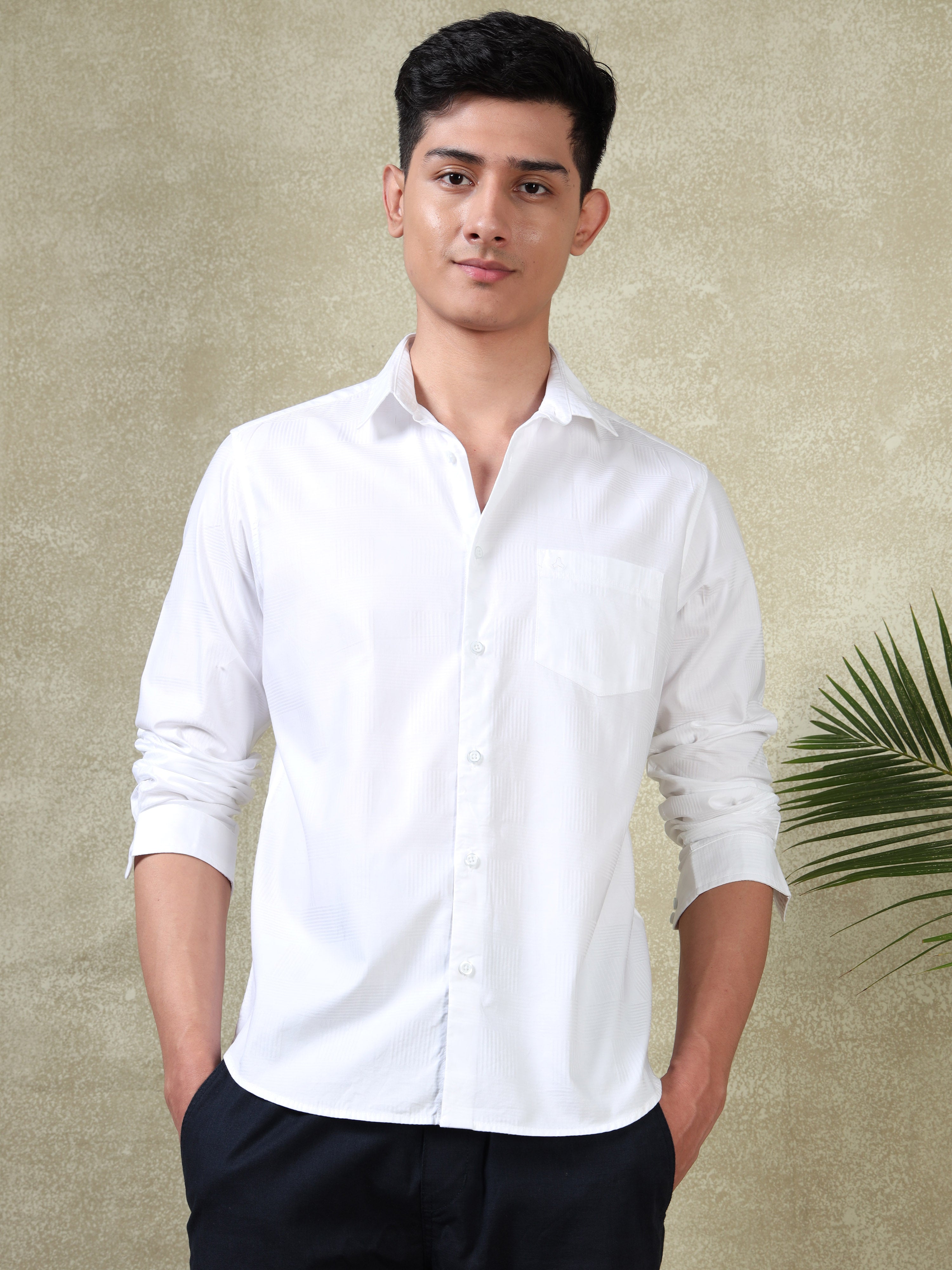 MEN'S WHITE SOLID SLIM FIT SHIRT