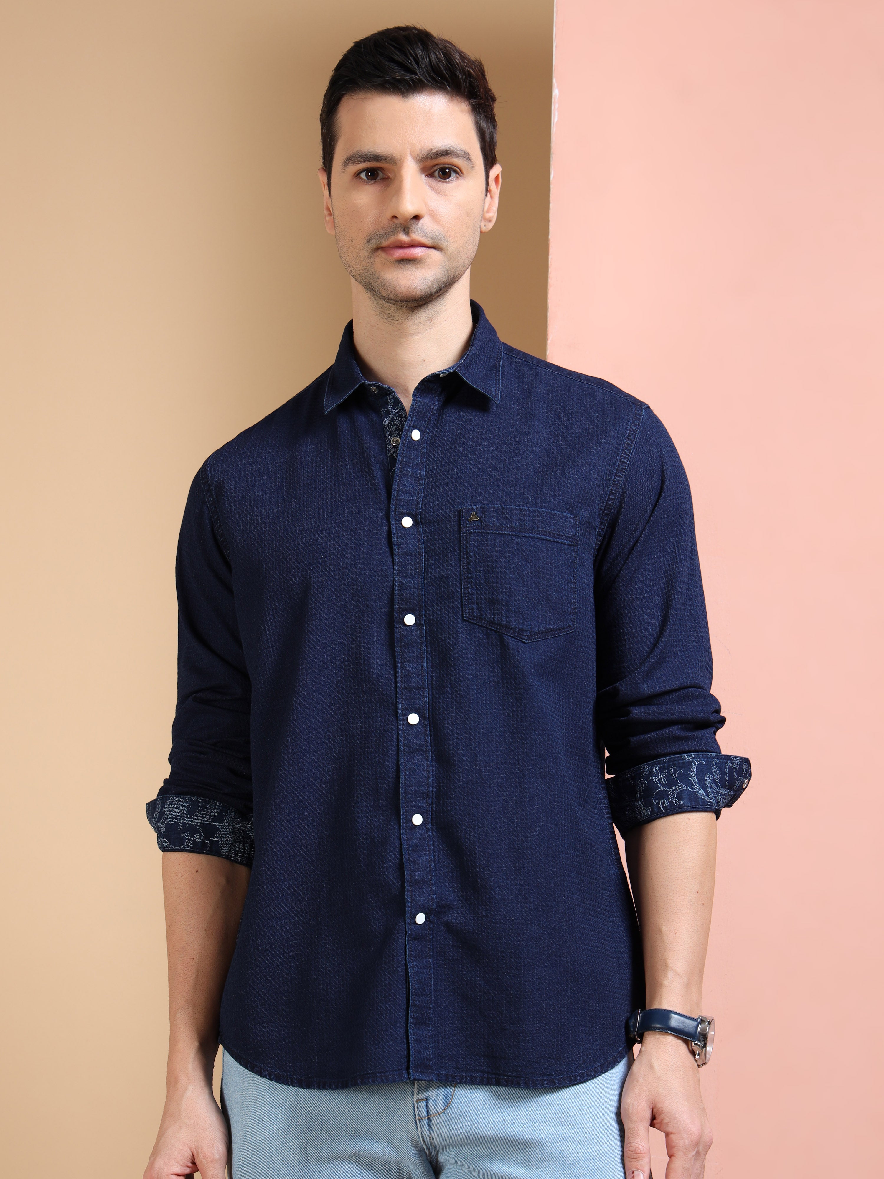 MEN'S INDIGO SOLID SLIM FIT SHIRT
