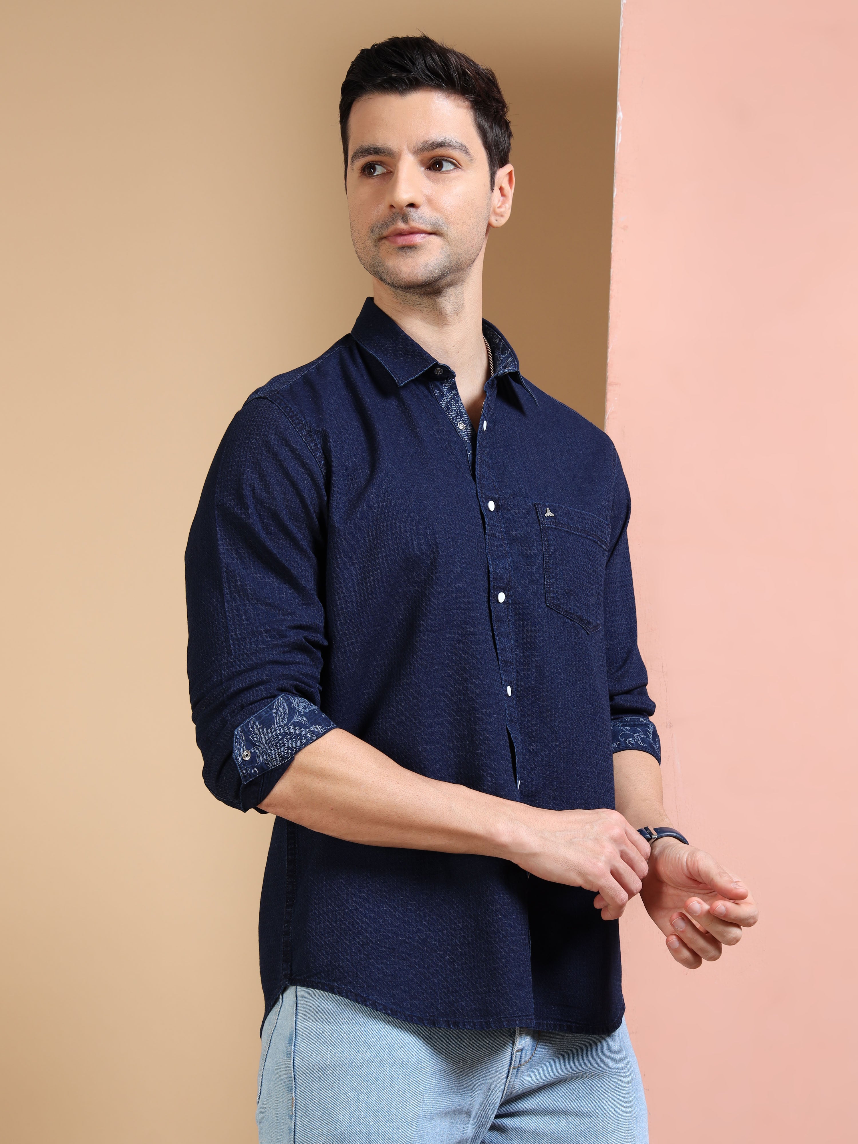 MEN'S INDIGO SOLID SLIM FIT SHIRT