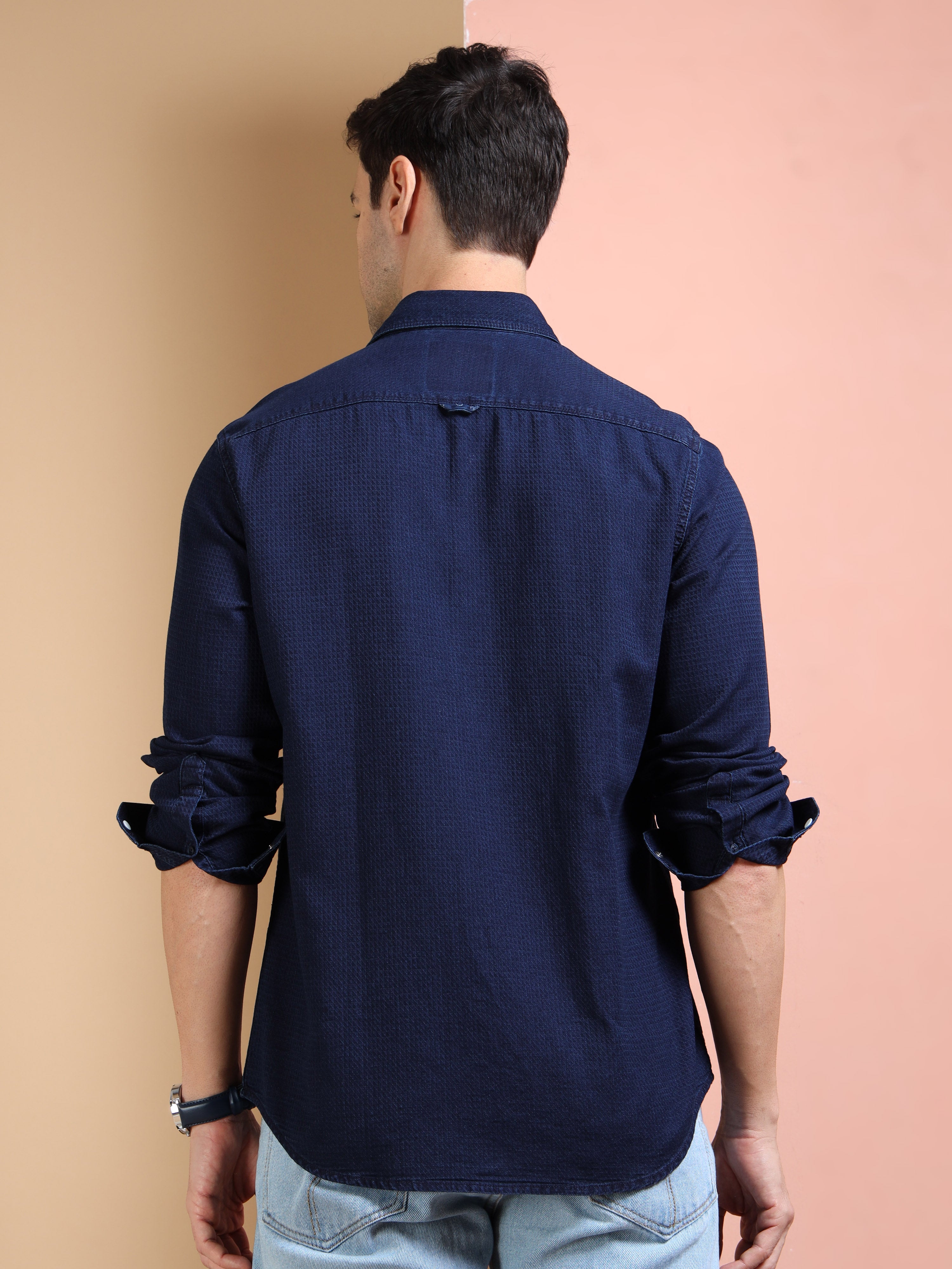 MEN'S INDIGO SOLID SLIM FIT SHIRT
