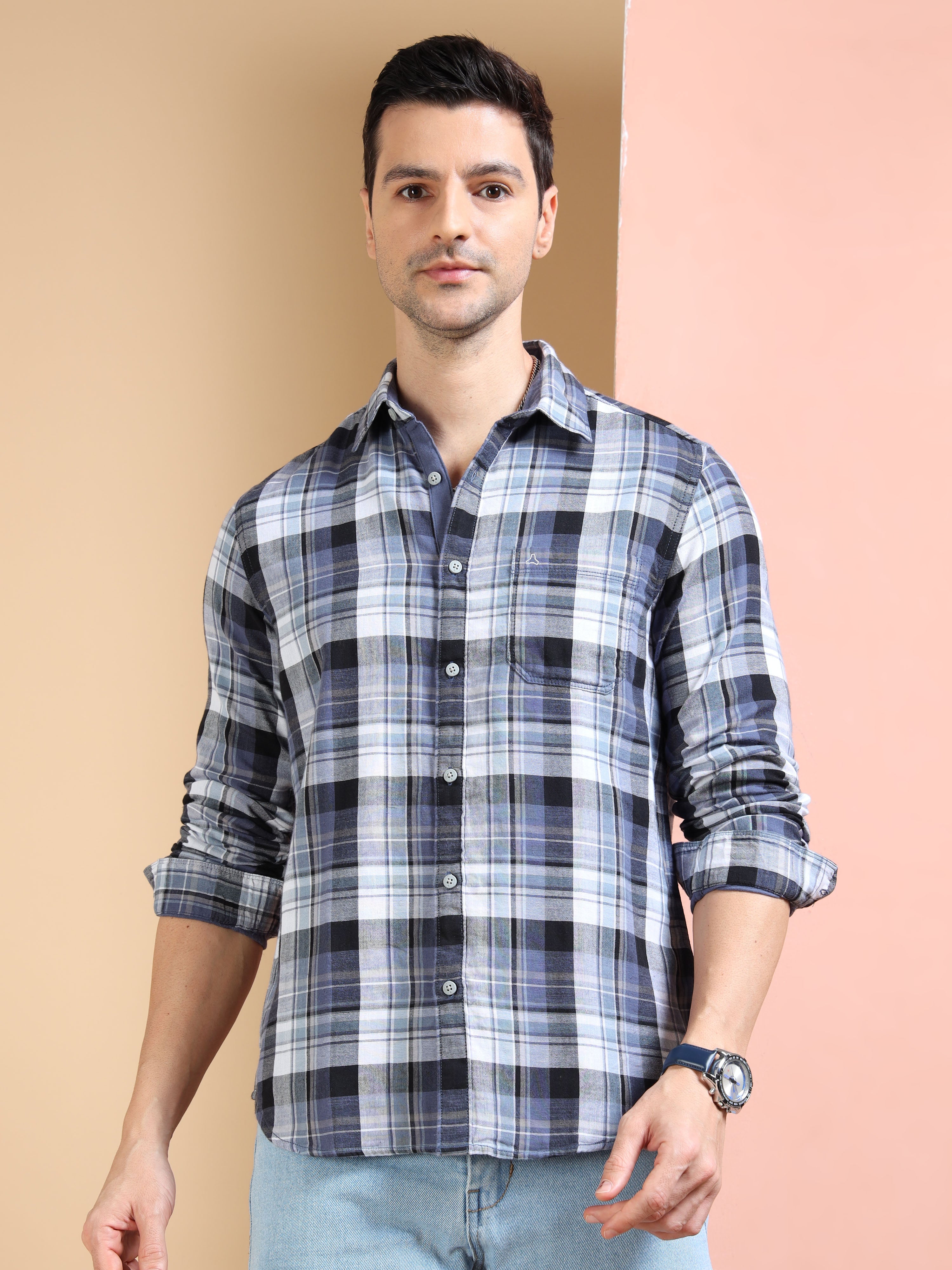 MEN'S BLUE CHECKS SLIM FIT SHIRT
