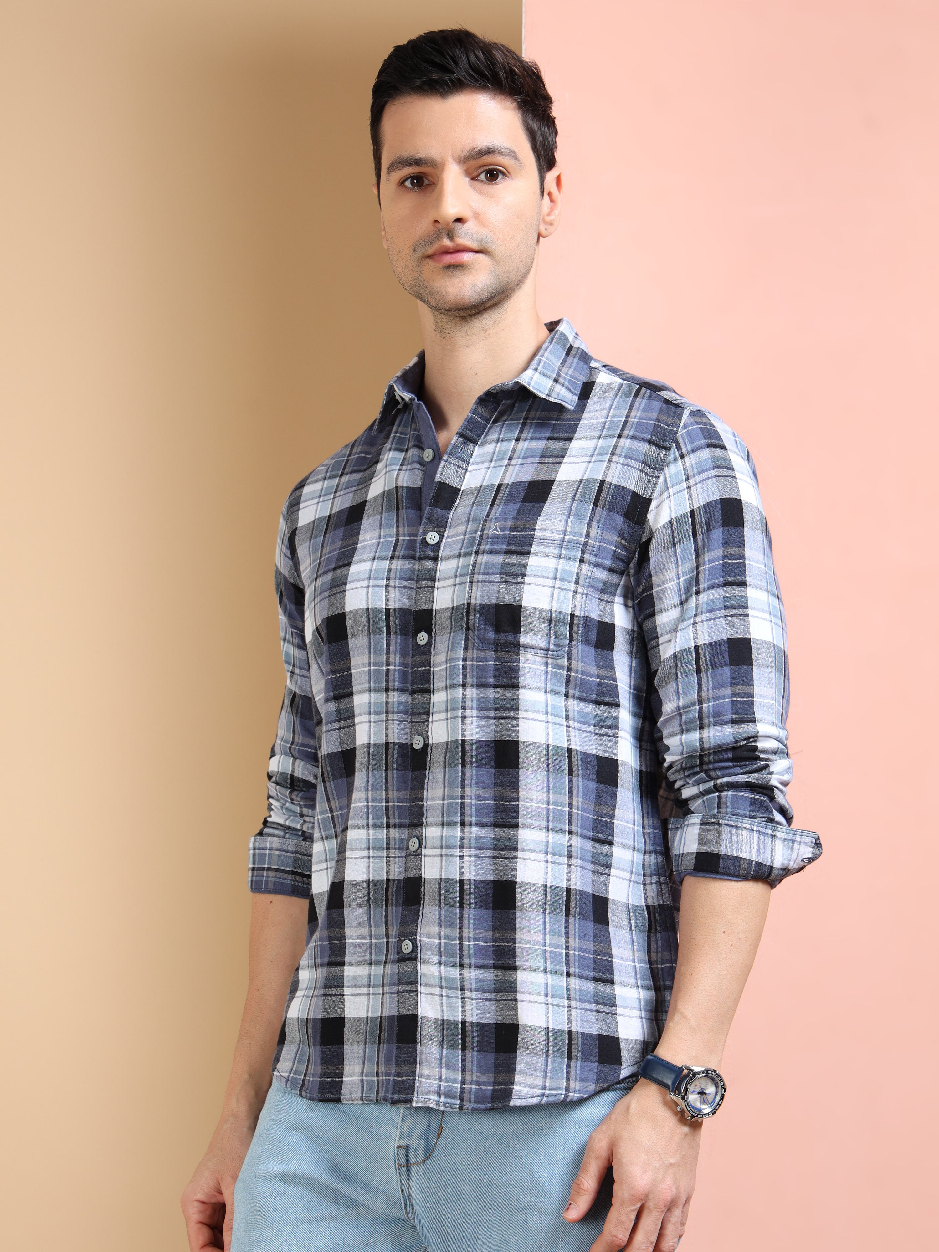 MEN'S BLUE CHECKS SLIM FIT SHIRT