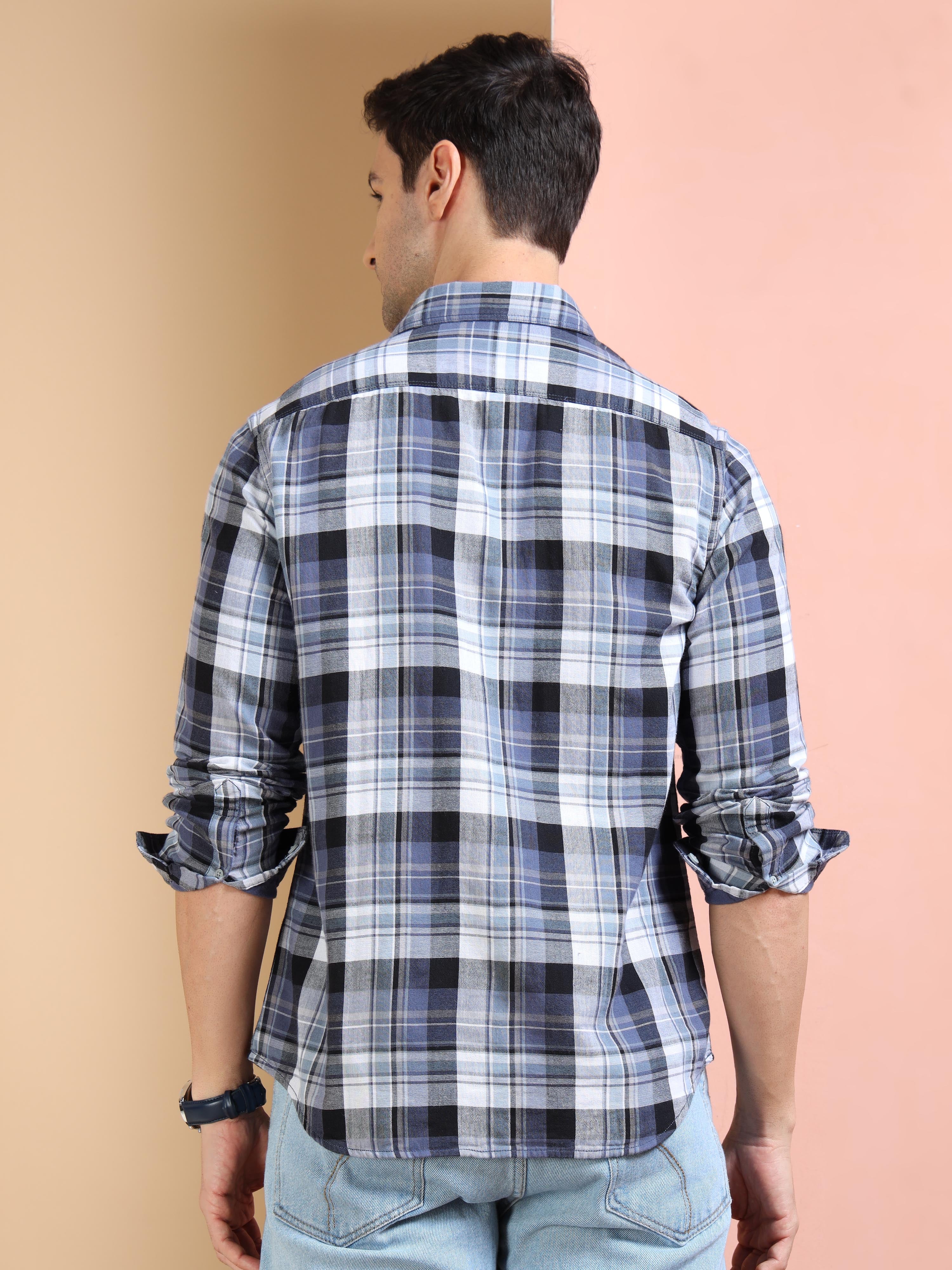 MEN'S BLUE CHECKS SLIM FIT SHIRT