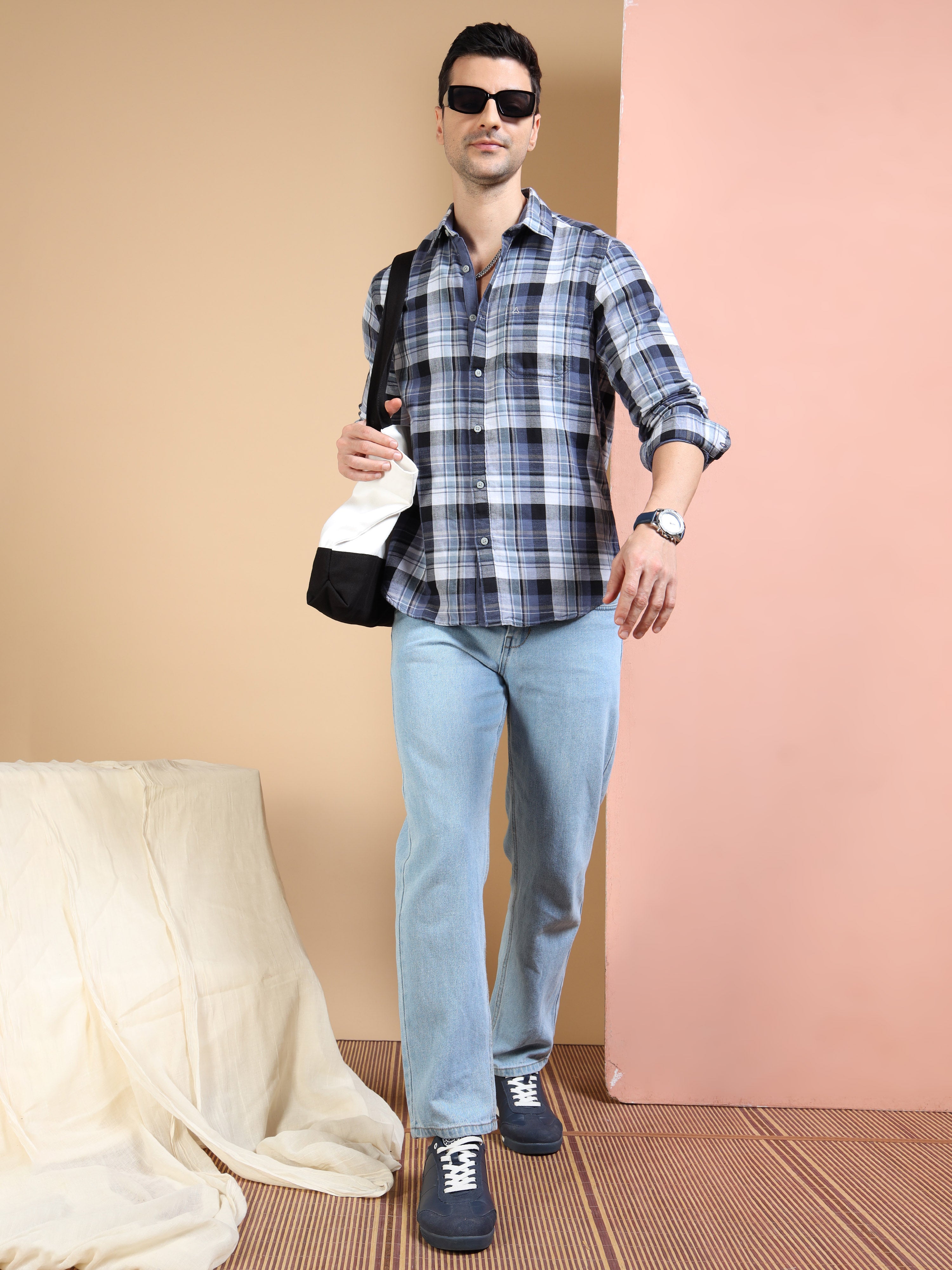 MEN'S BLUE CHECKS SLIM FIT SHIRT