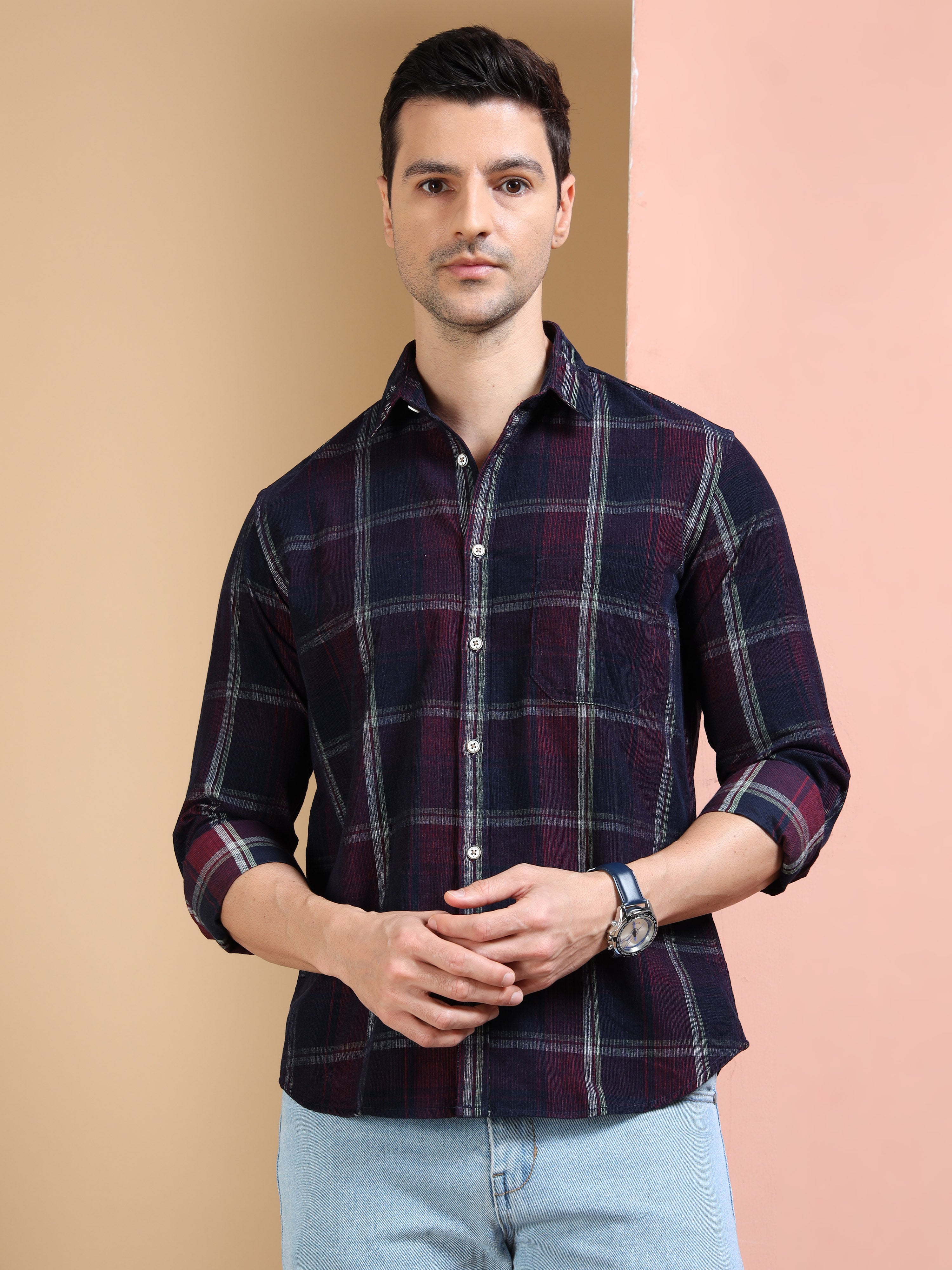 MEN'S MAROON CHECKS SLIM FIT SHIRT