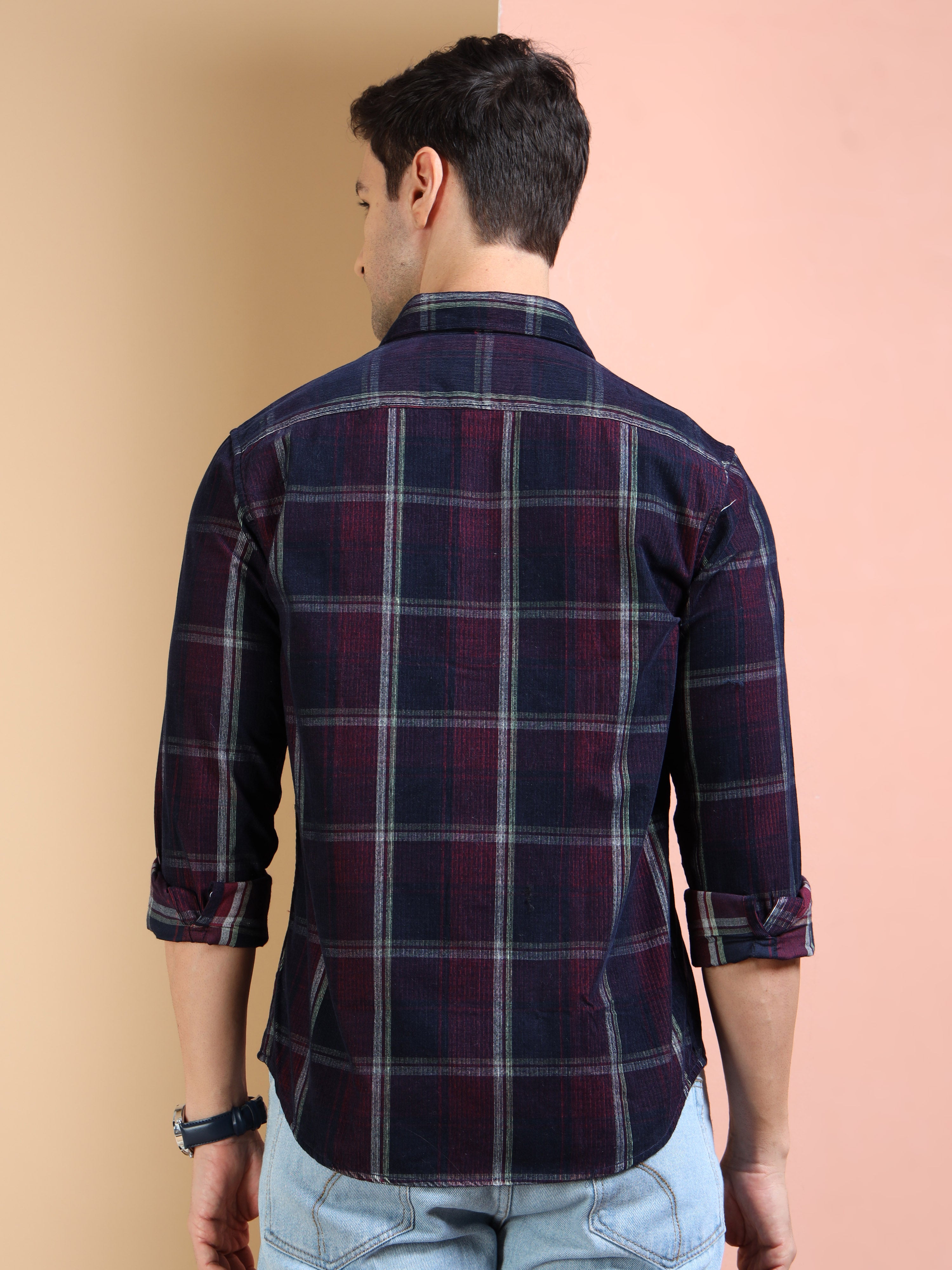 MEN'S MAROON CHECKS SLIM FIT SHIRT