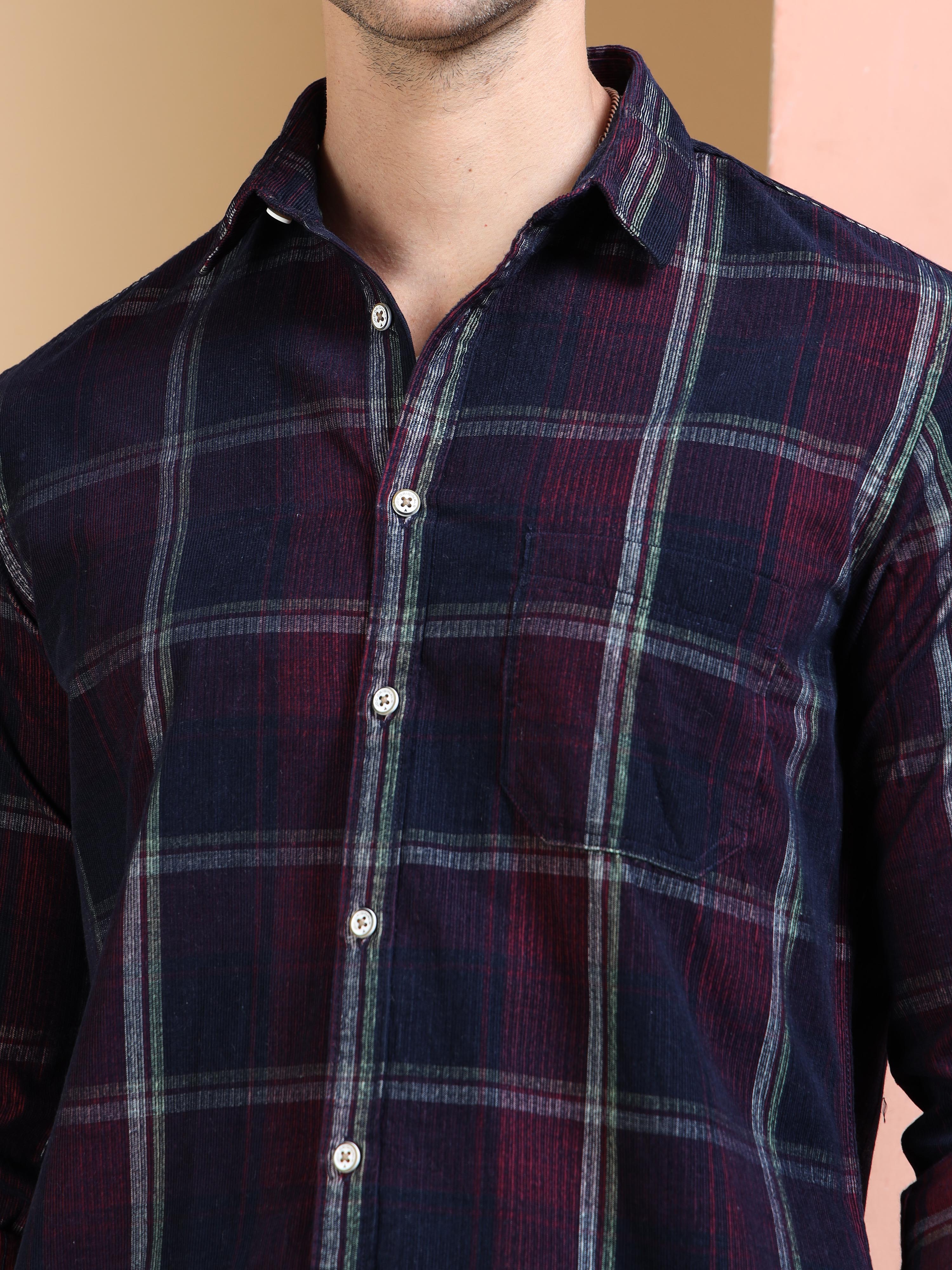 MEN'S MAROON CHECKS SLIM FIT SHIRT