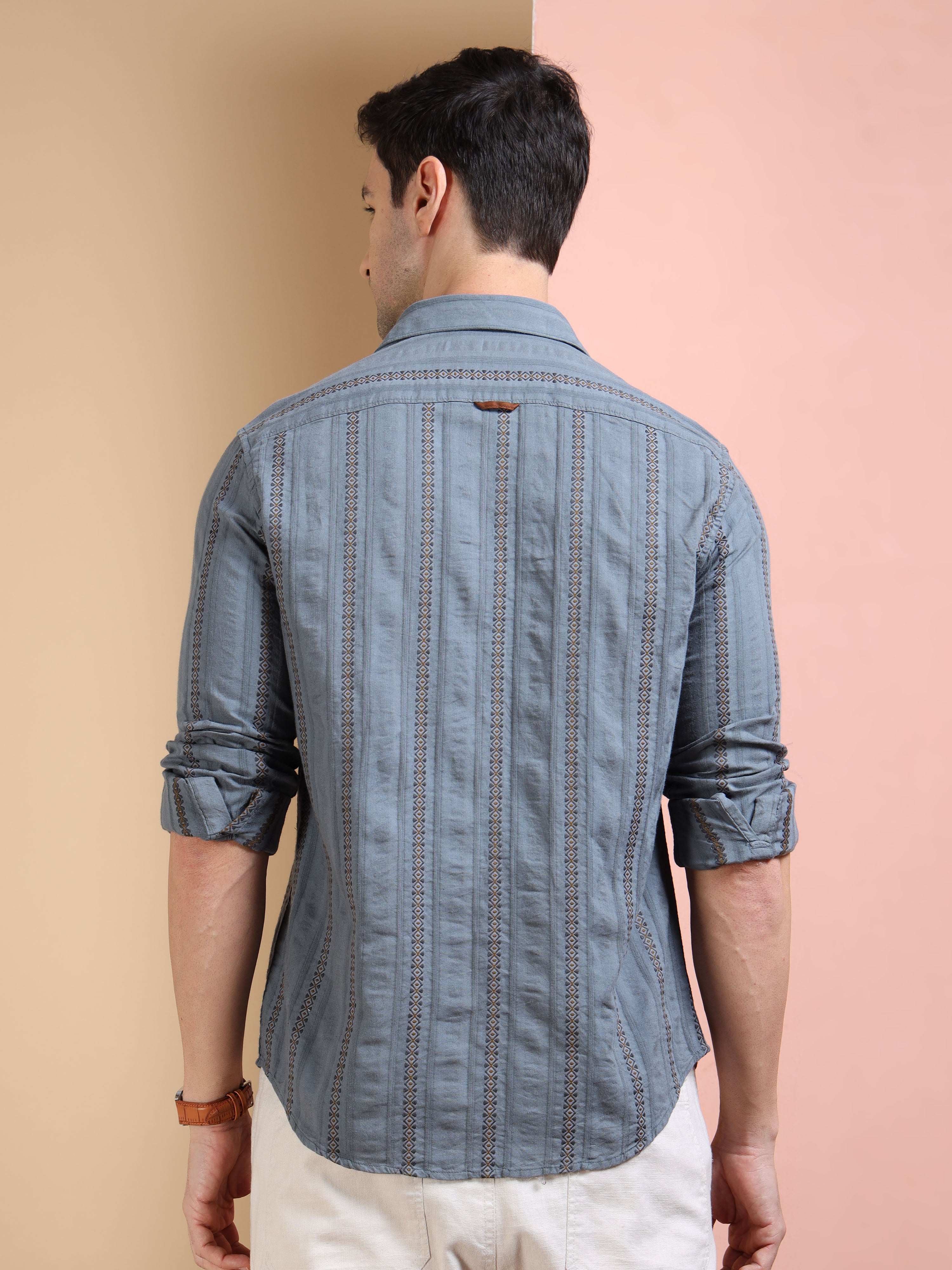 MEN'S MID GREY STRIPE SLIM FIT SHIRT