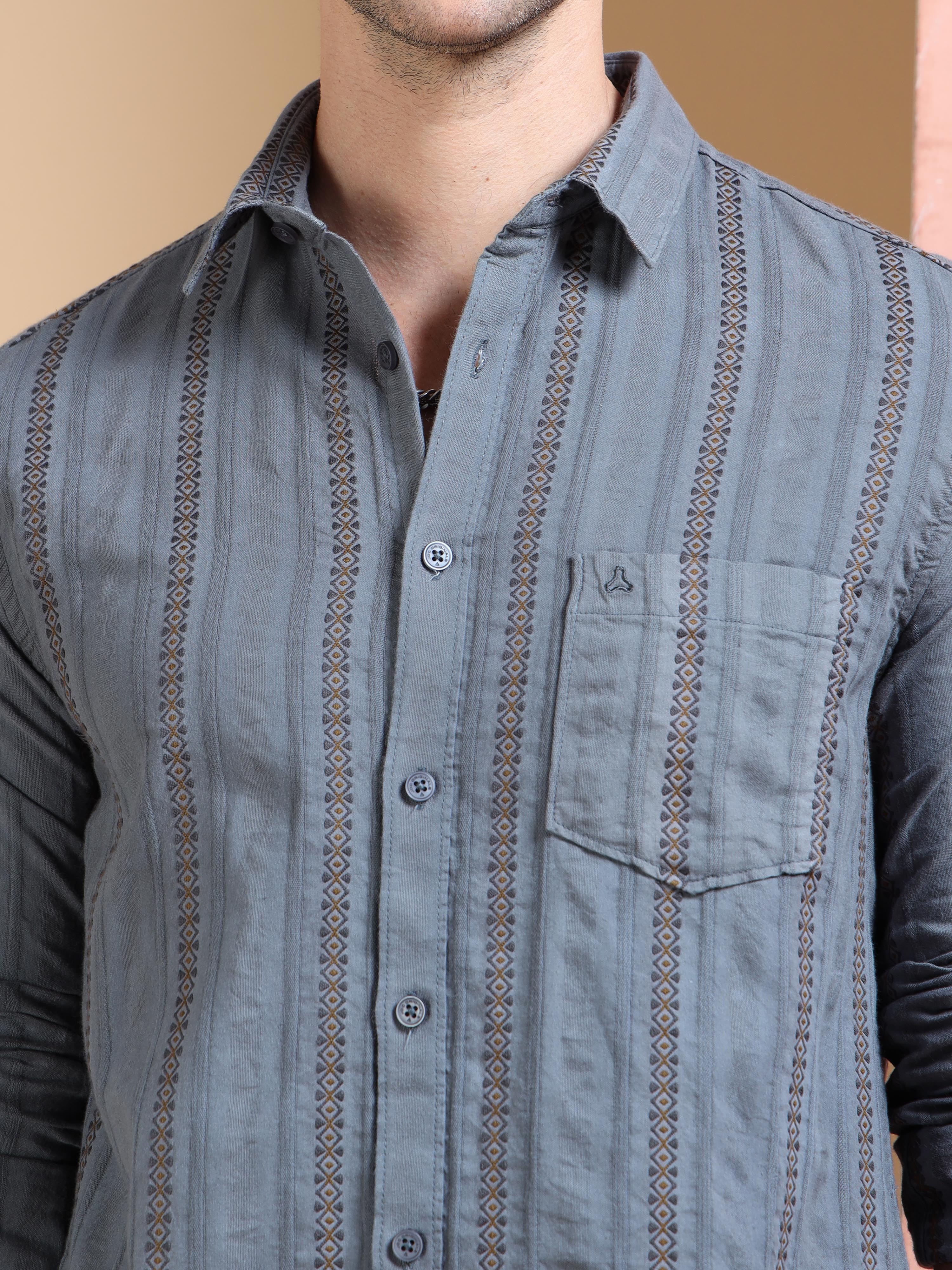 MEN'S MID GREY STRIPE SLIM FIT SHIRT