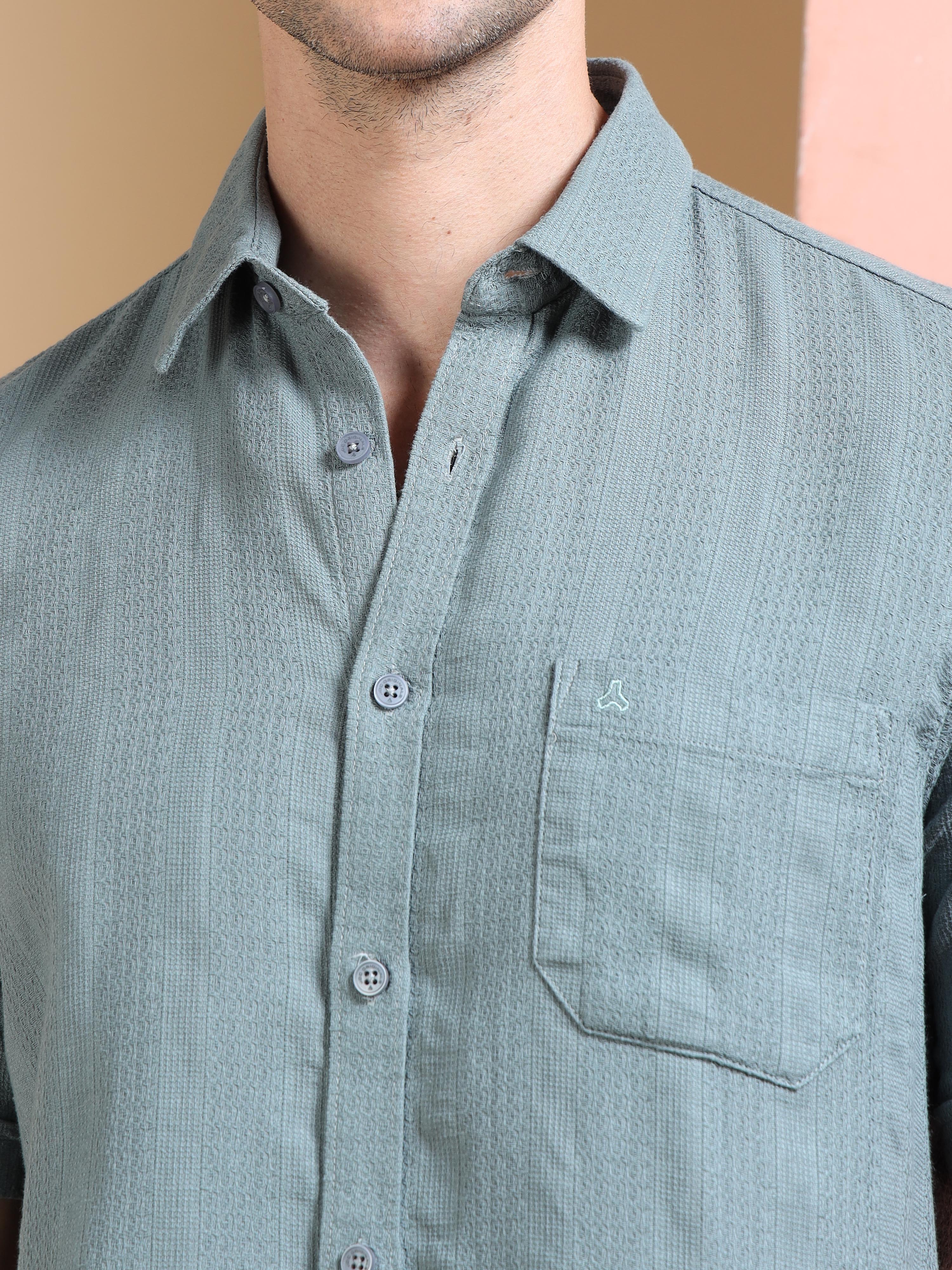 MEN'S LT.GREEN STRIPE SLIM FIT SHIRT