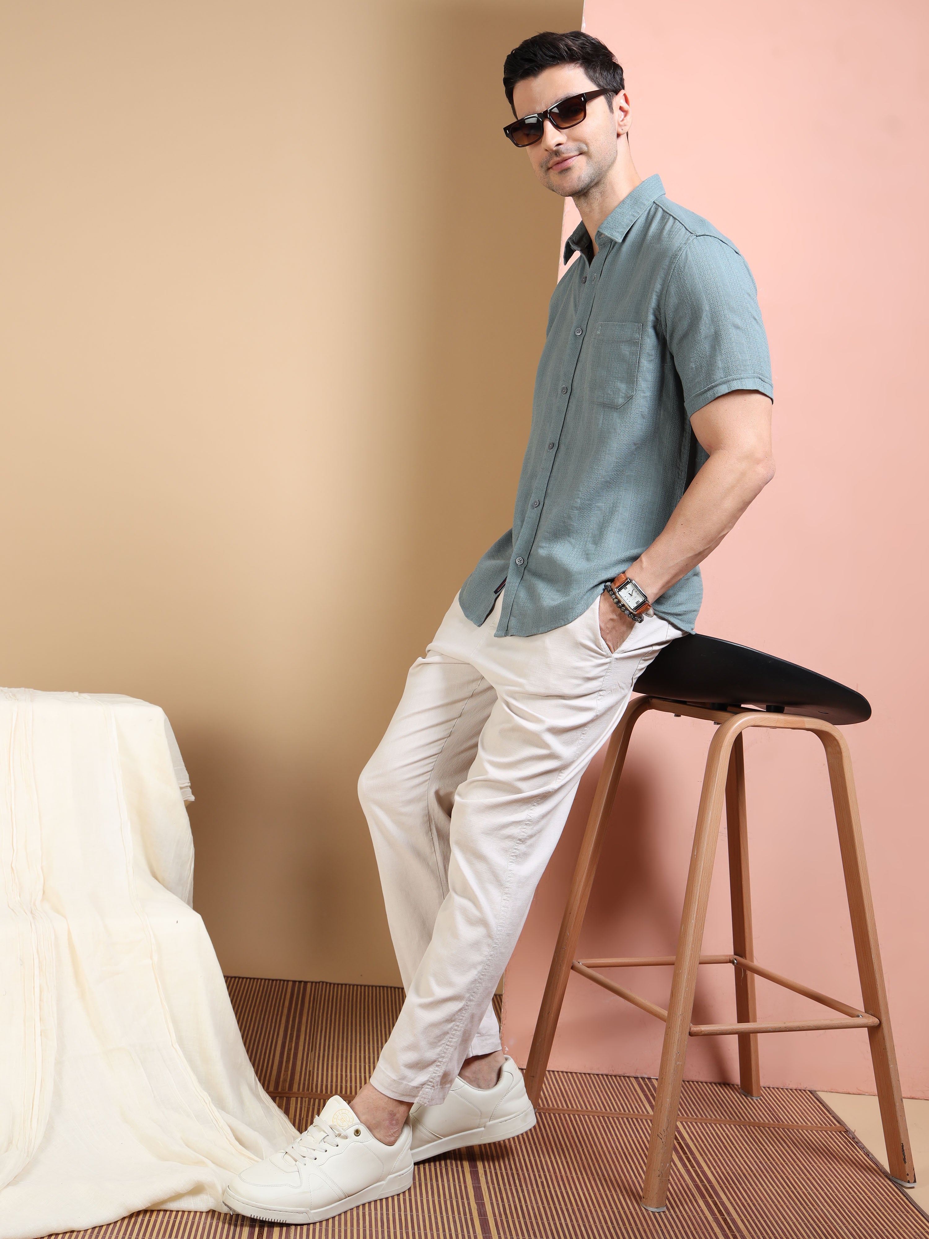 MEN'S LT.GREEN STRIPE SLIM FIT SHIRT